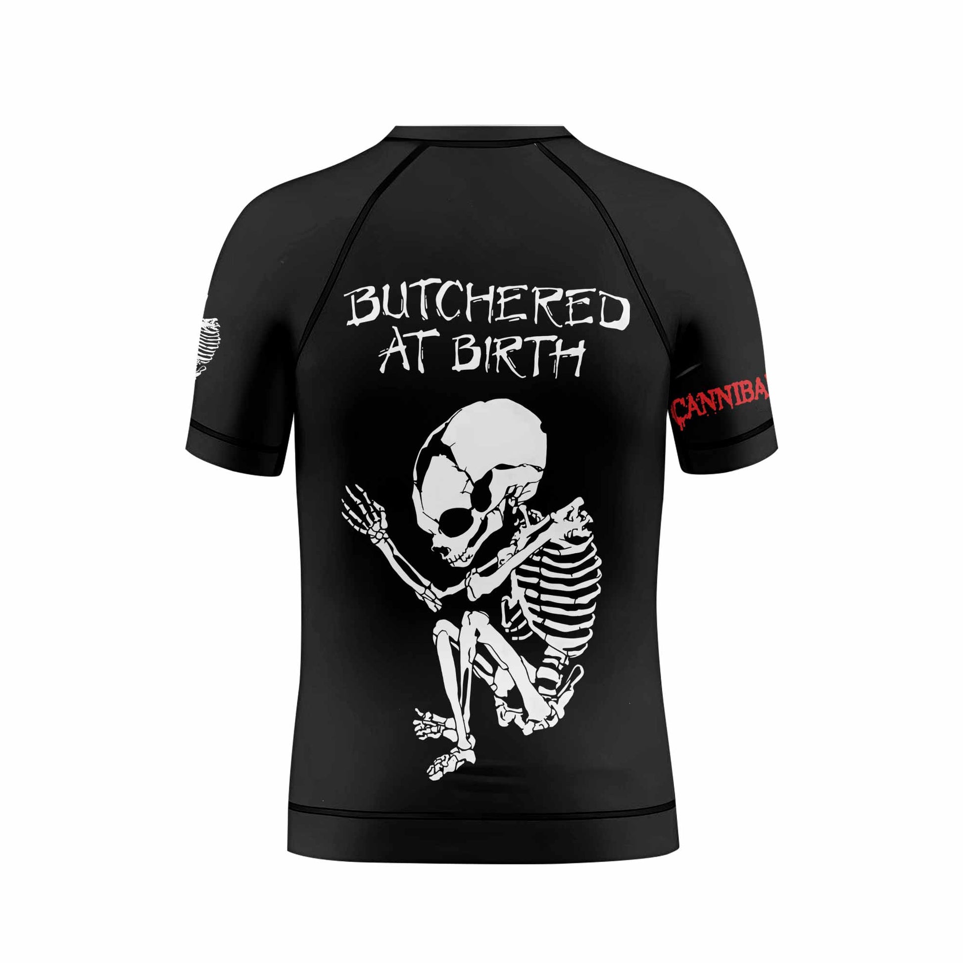 Cannibal Corpse Butchered at Birth Kids Rash Guard Short Sleeve - boy's lifestyle view