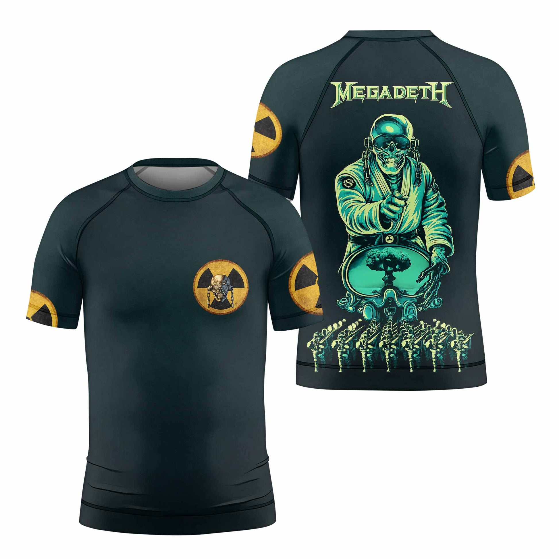 Megadeth Nuclear Skull Kids Rash Guard Short Sleeve - front and back view