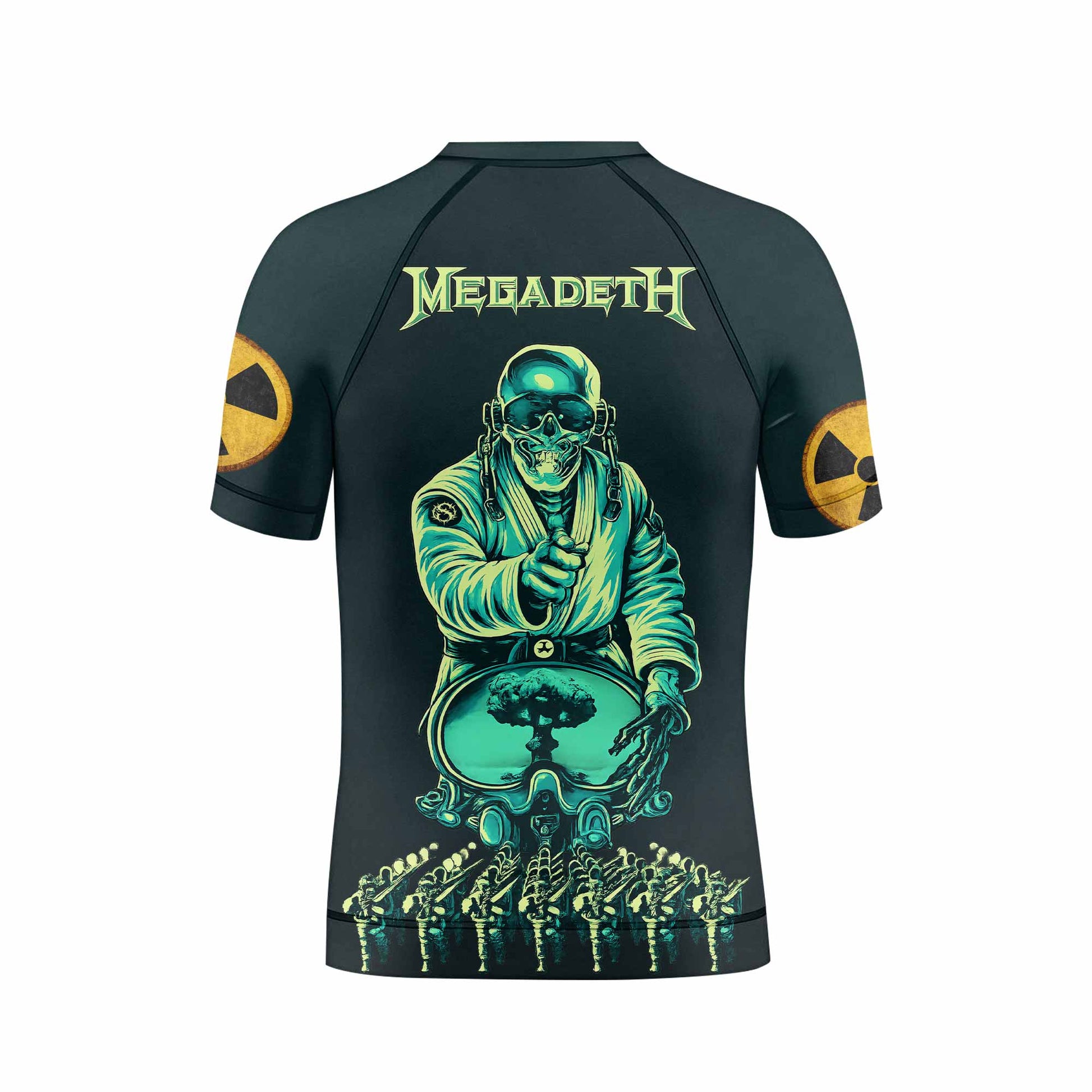 Megadeth Nuclear Skull Kids Rash Guard Short Sleeve - back view mockup