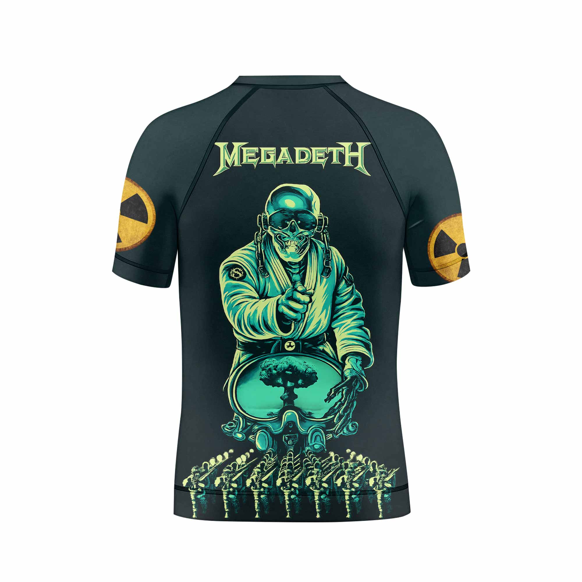 Megadeth Nuclear Skull Kids Rash Guard Short Sleeve - back view mockup