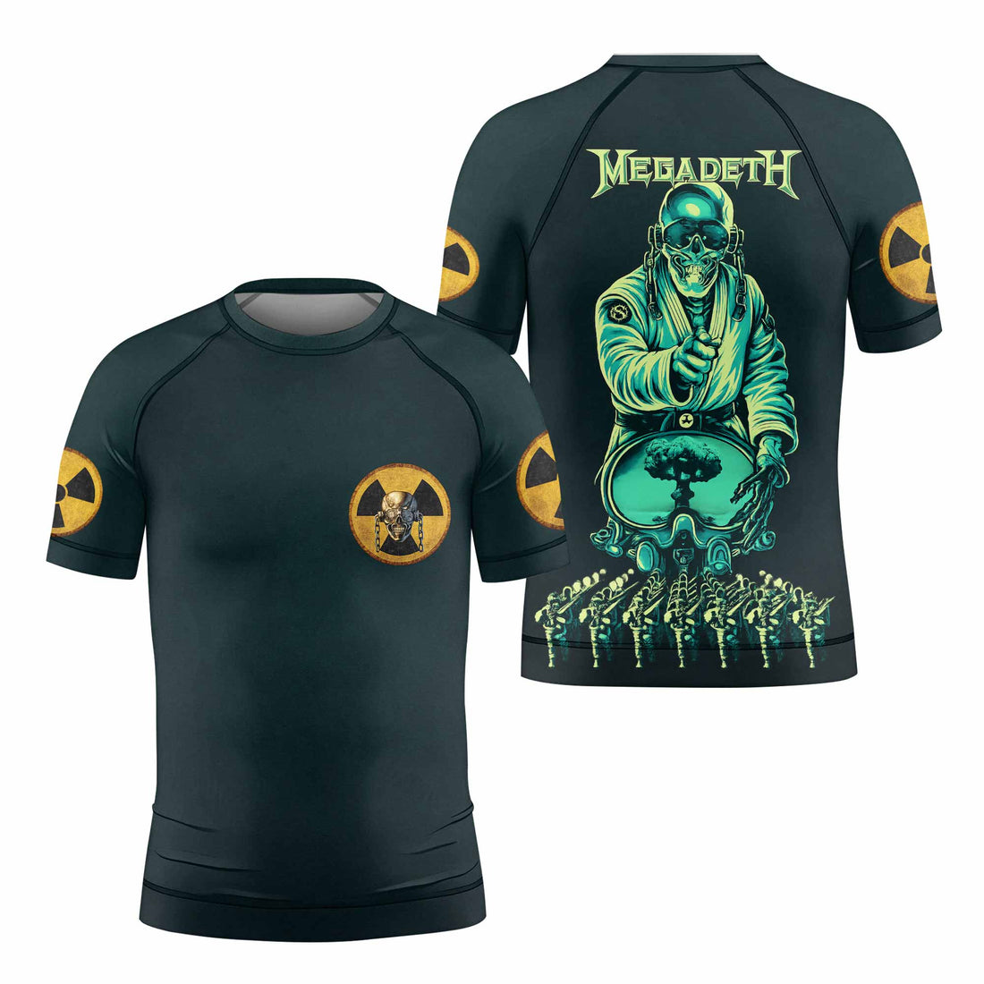 Megadeth Nuclear Skull Kids Rash Guard Short Sleeve - front and back view