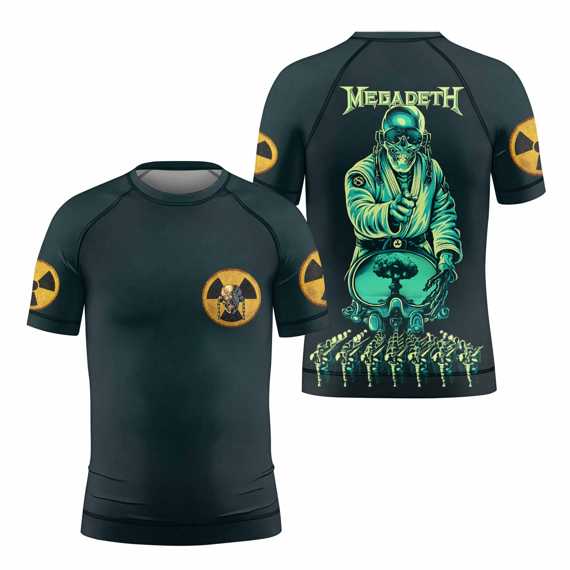 Megadeth Nuclear Skull Kids Rash Guard Short Sleeve - front view mockup