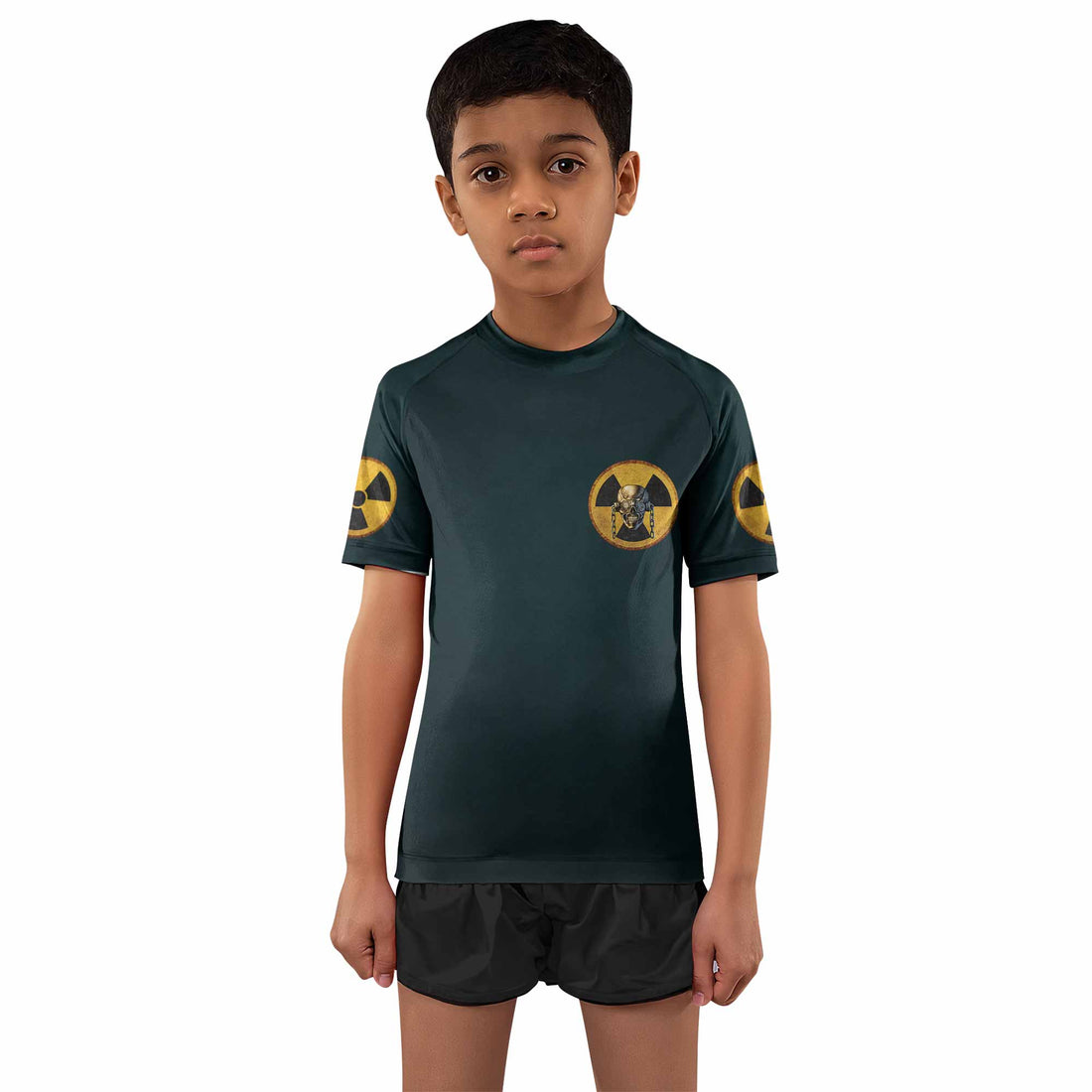 Megadeth Nuclear Skull Kids Rash Guard Short Sleeve - front and back view