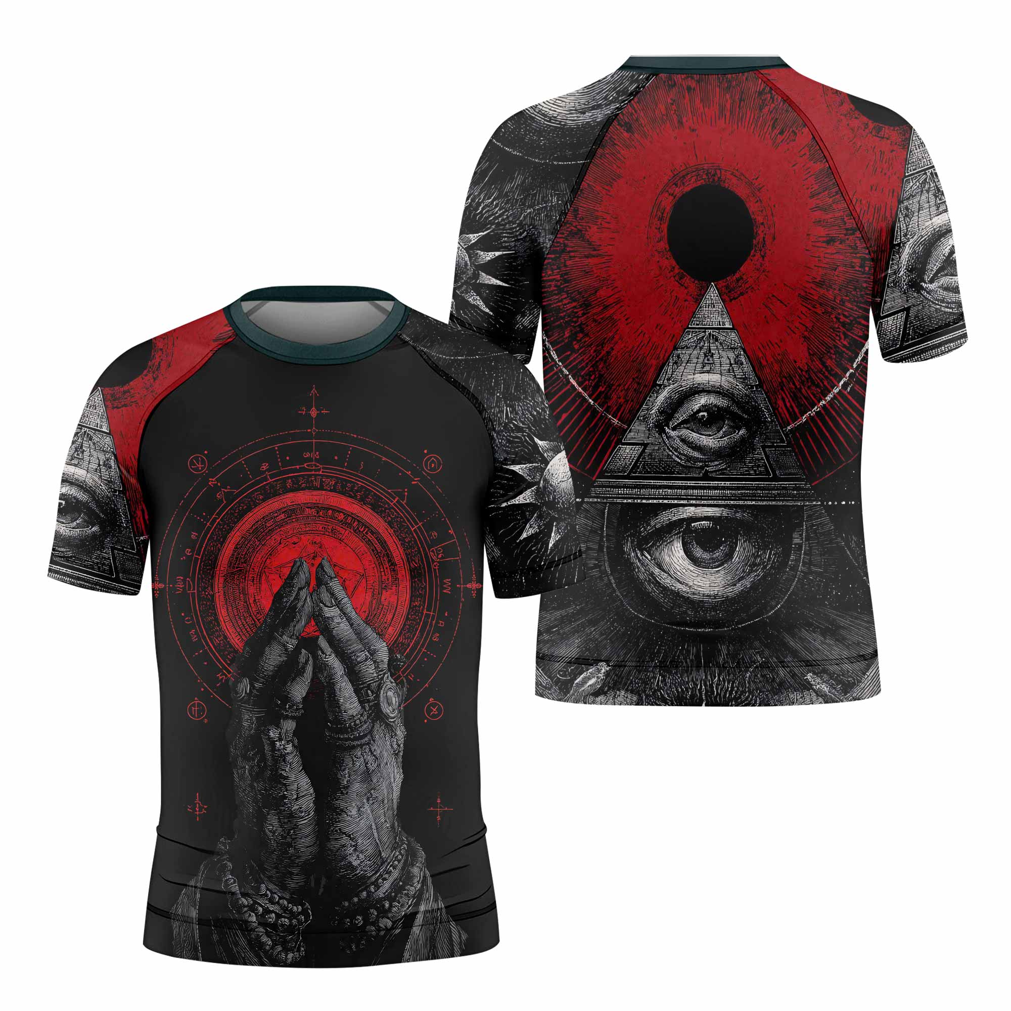 All Seeing Eye Kids Rash Guard Short Sleeve - front view mockup