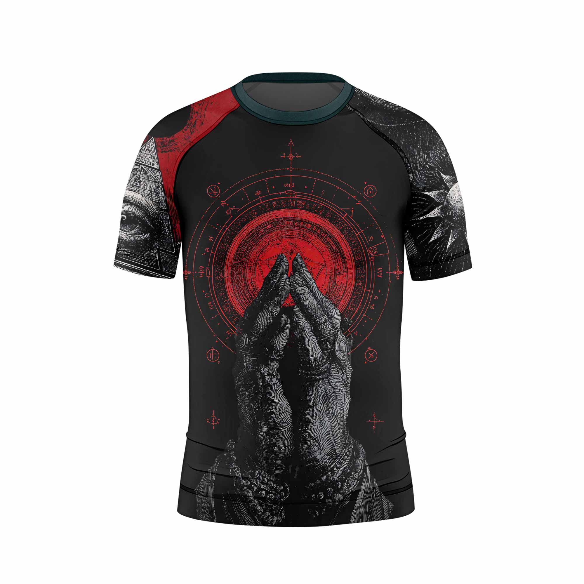 All Seeing Eye Kids Rash Guard Short Sleeve - back view mockup