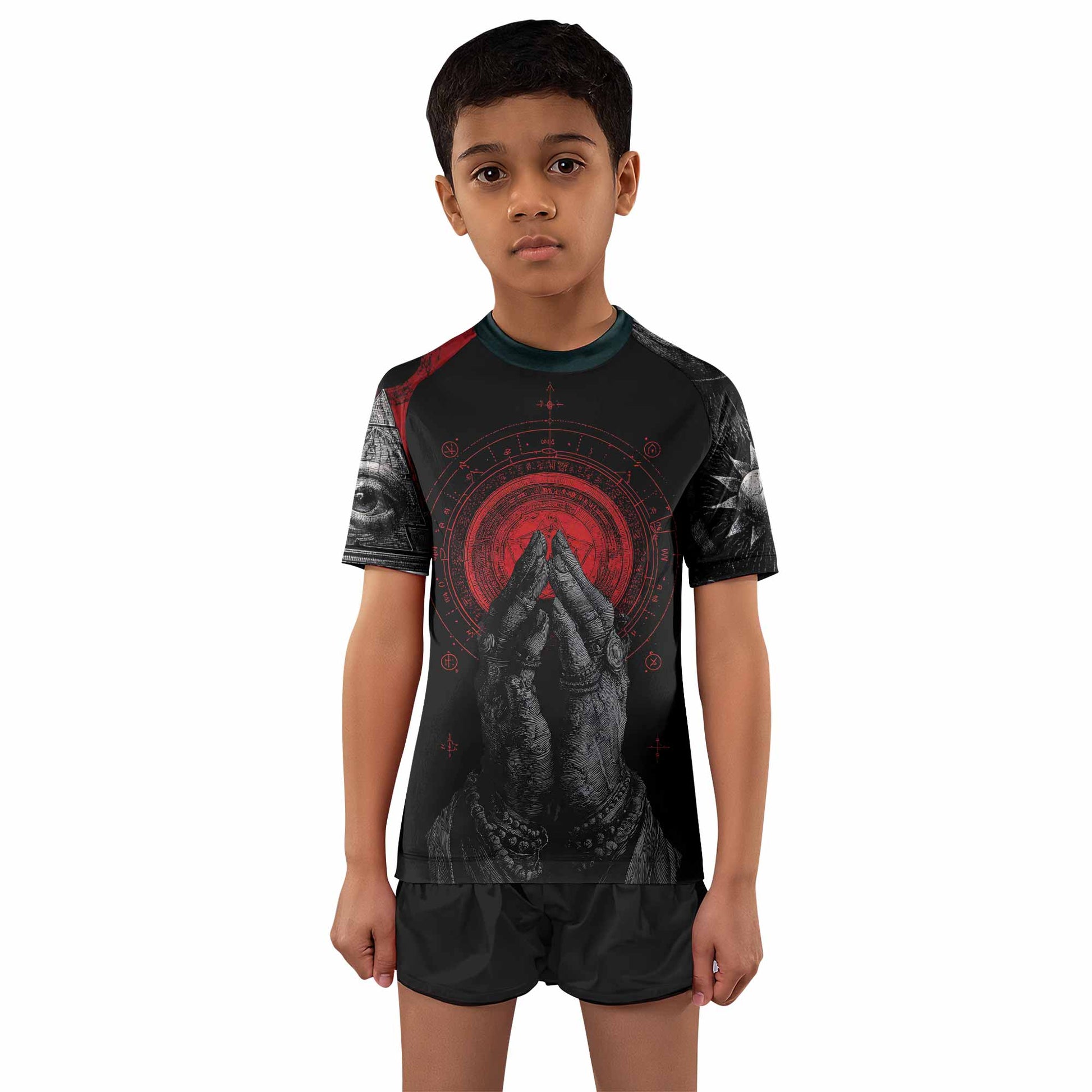 All Seeing Eye Kids Rash Guard Short Sleeve - front and back view