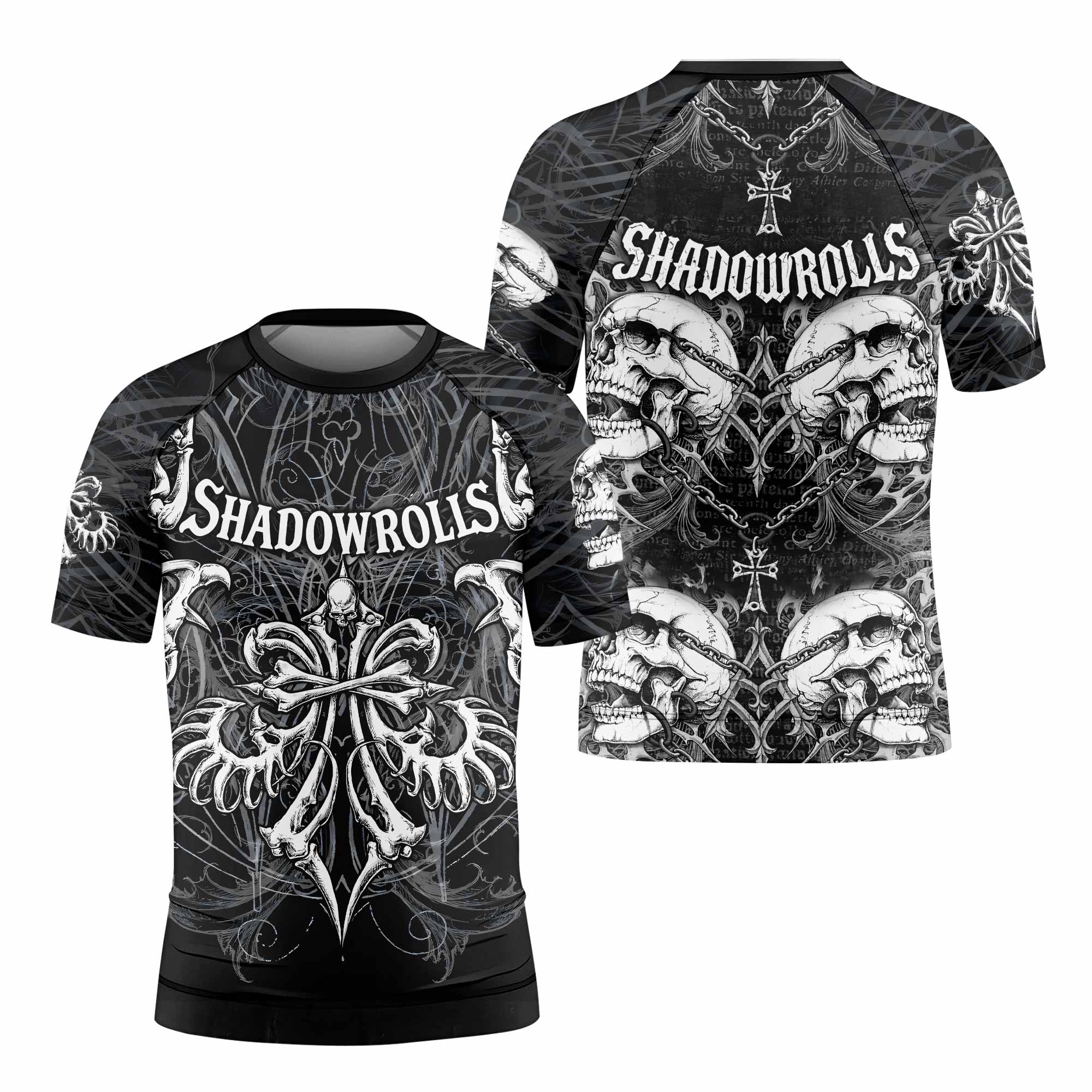 Shadowrolls Skull Cross Kids Rash Guard Short Sleeve - front view mockup