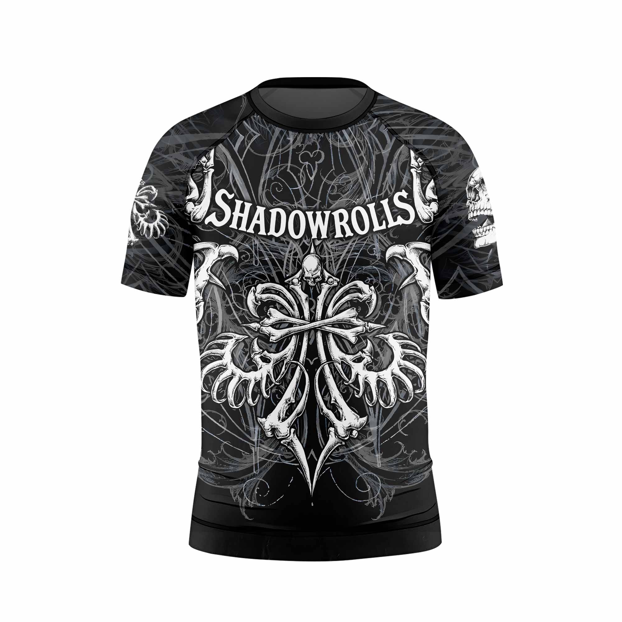 Shadowrolls Skull Cross Kids Rash Guard Short Sleeve - back view mockup