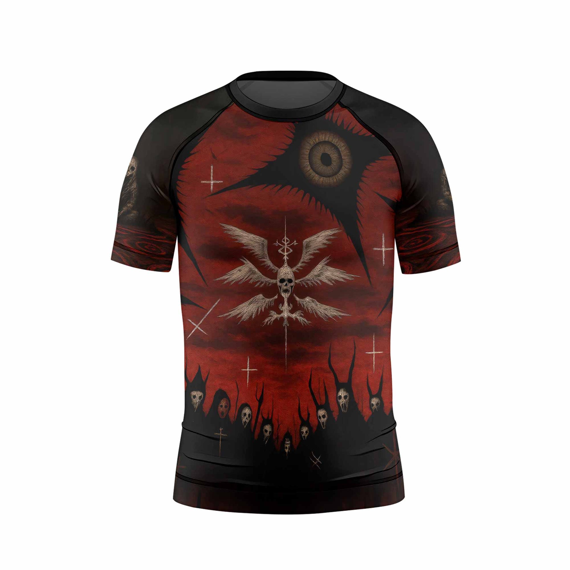 Occult Fallen Seraph Ritual Kids Rash Guard Short Sleeve - back view mockup