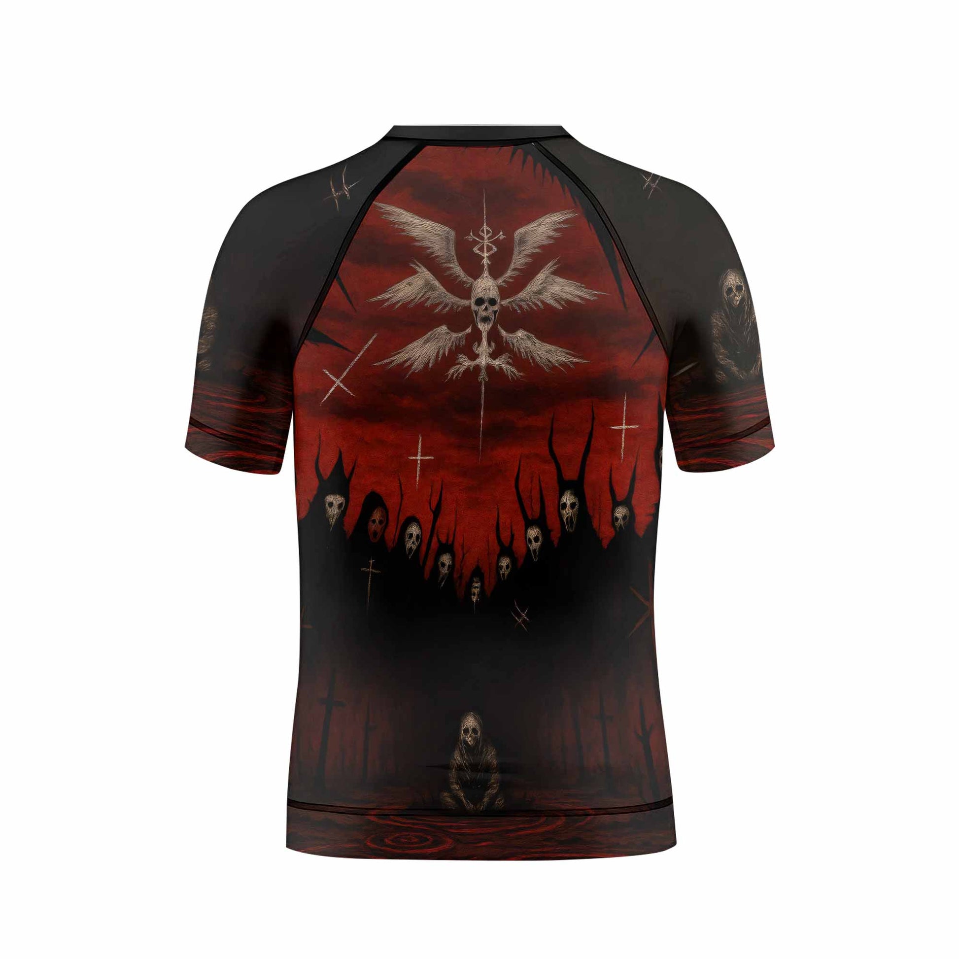Occult Fallen Seraph Ritual Kids Rash Guard Short Sleeve - boy's lifestyle view