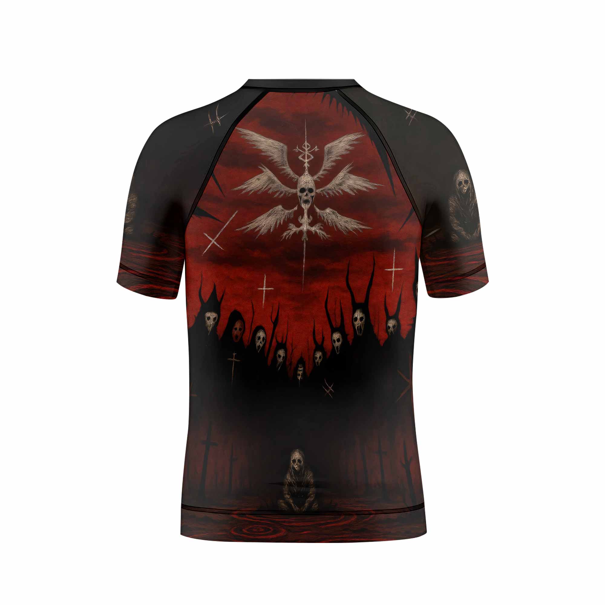 Occult Fallen Seraph Ritual Kids Rash Guard Short Sleeve - boy's lifestyle view