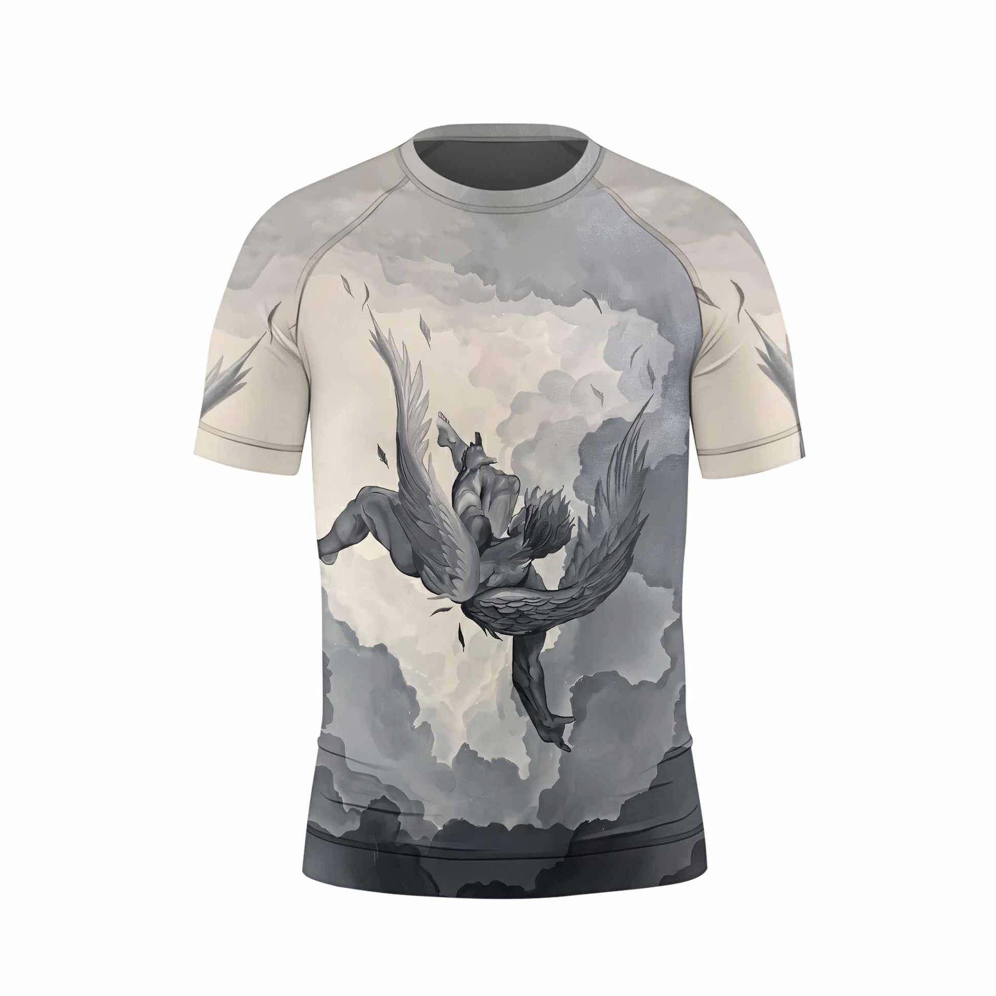 Icarus Too Close To The Sun Kids Rash Guard Short Sleeve - back view mockup