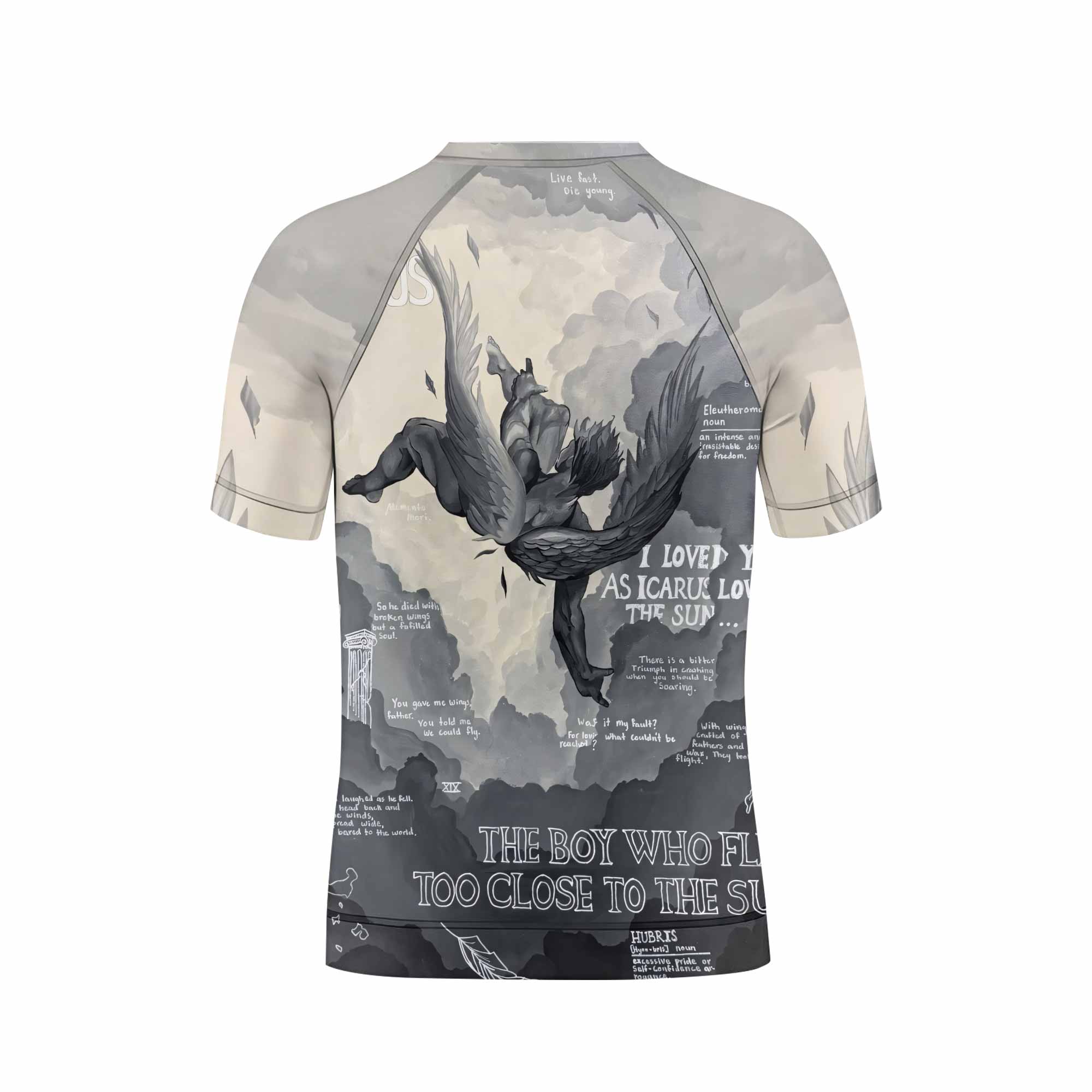 Icarus Too Close To The Sun Kids Rash Guard Short Sleeve - boy's lifestyle view