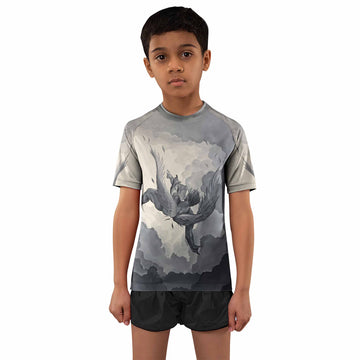 Icarus Too Close To The Sun Kids Rash Guard Short Sleeve - front and back view