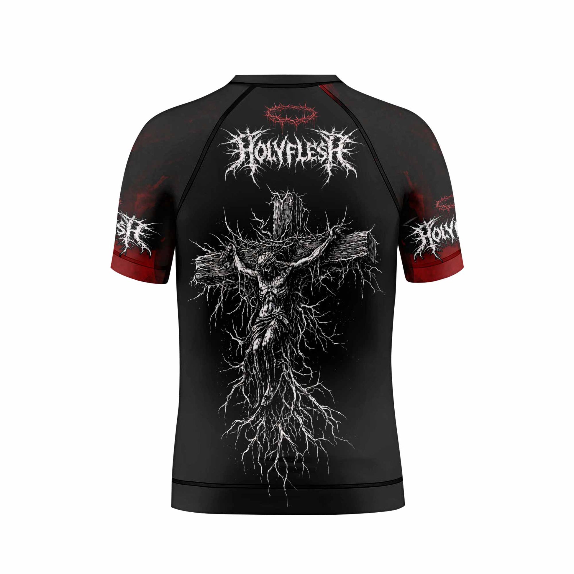 Holy Flesh Crown of Thorns Kids Rash Guard Short Sleeve - boy's lifestyle view