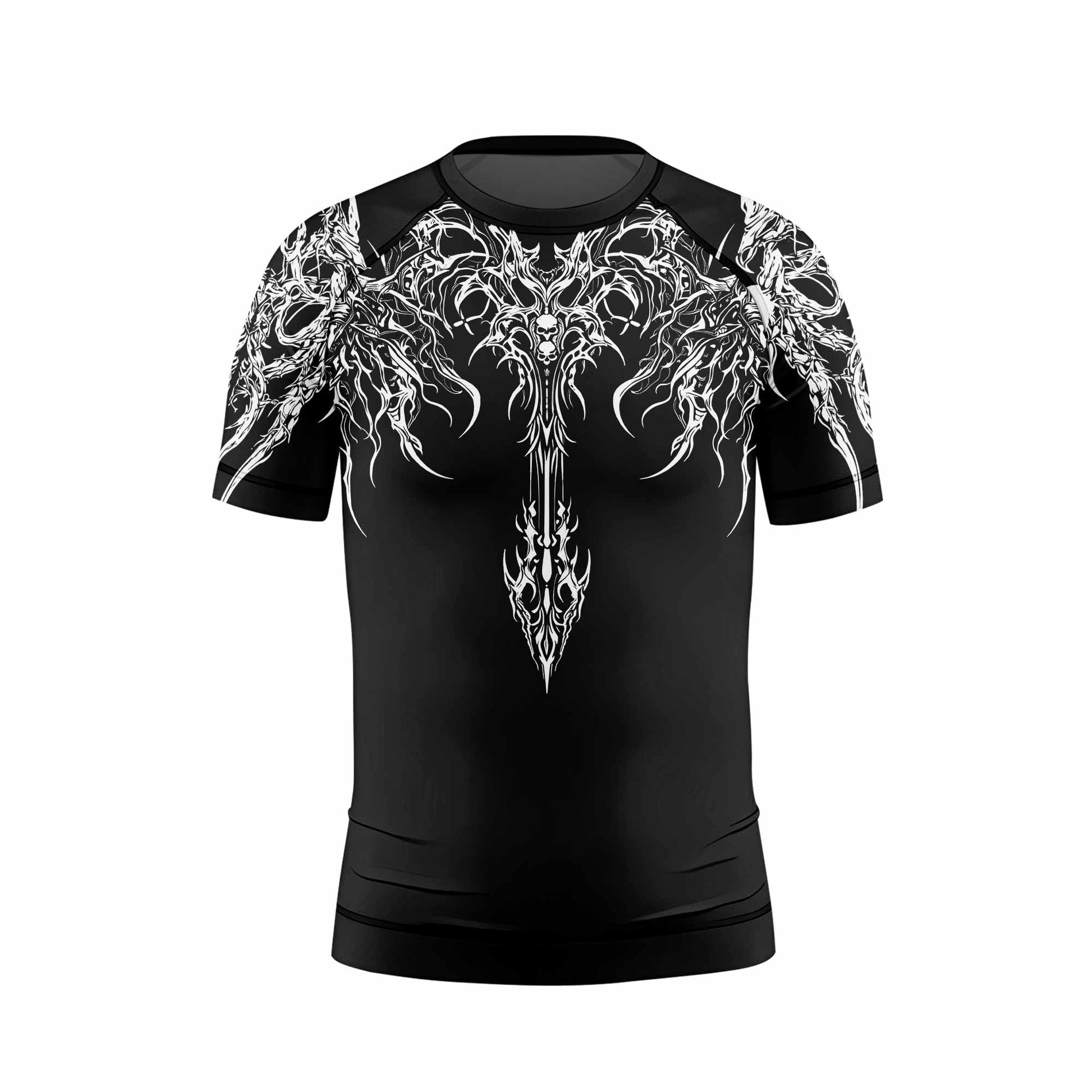 Gothic Bone Skull Kids Rash Guard Short Sleeve - back view mockup