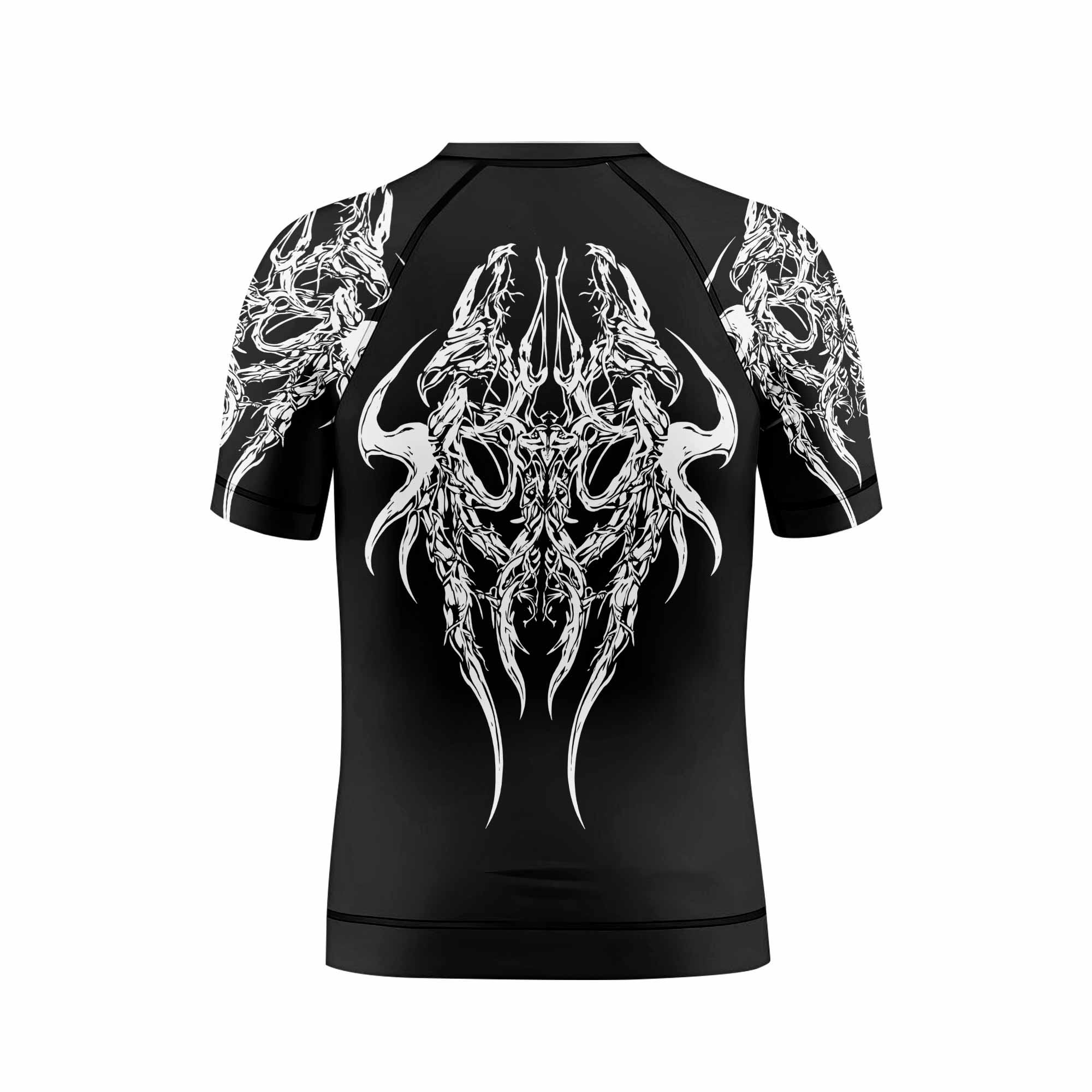 Gothic Bone Skull Kids Rash Guard Short Sleeve - boy's lifestyle view