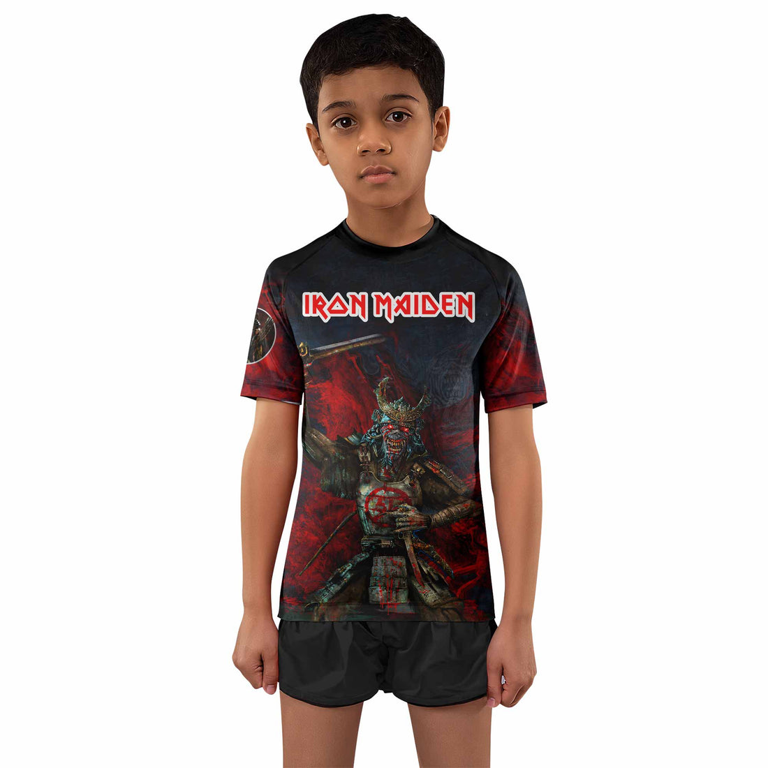 Iron Maiden Senjutsu Kids Rash Guard Short Sleeve - front and back view