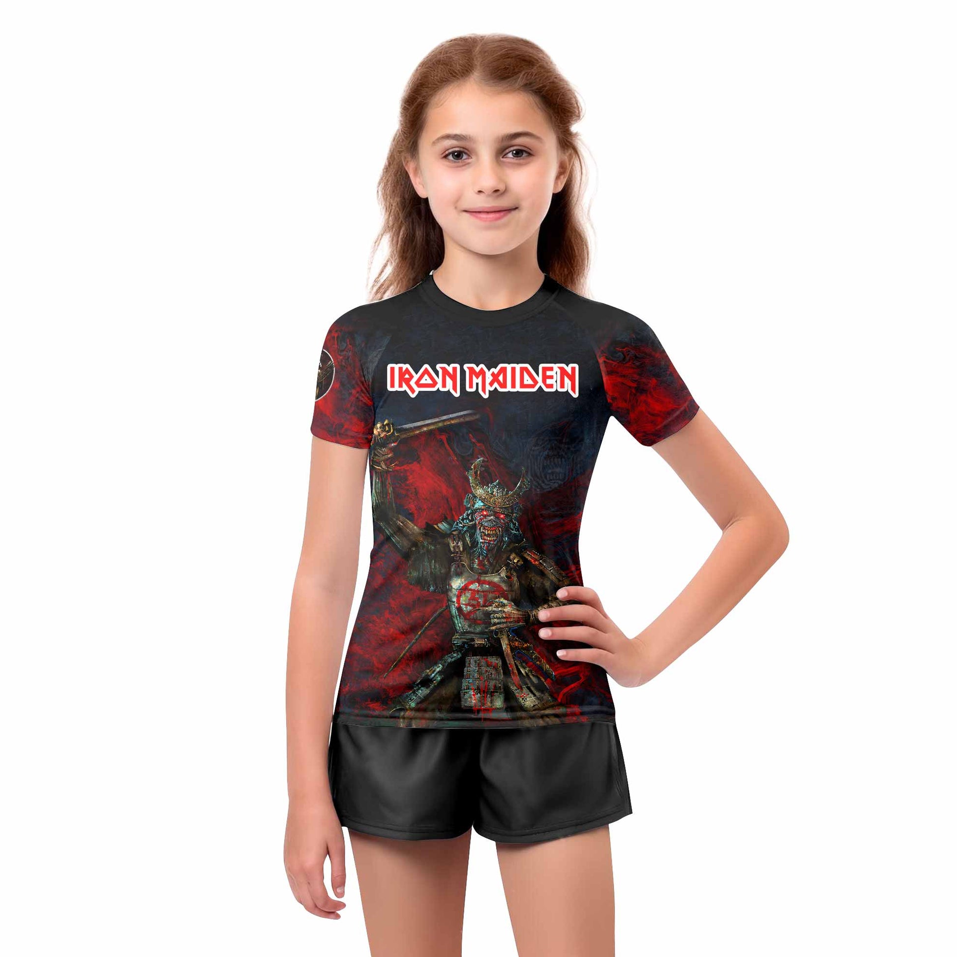 Iron Maiden Senjutsu Kids Rash Guard Short Sleeve - girl's lifestyle view