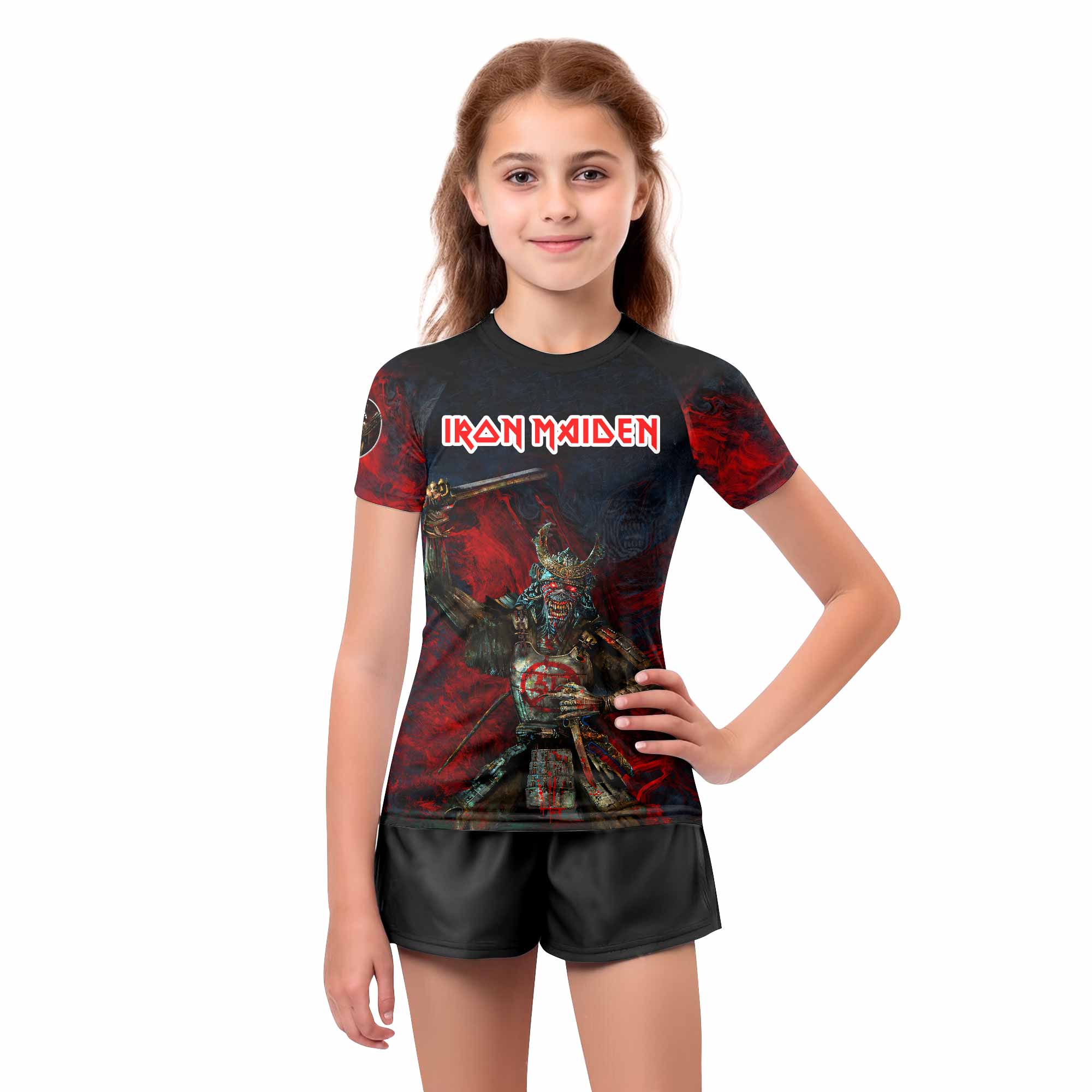 Iron Maiden Senjutsu Kids Rash Guard Short Sleeve - girl's lifestyle view