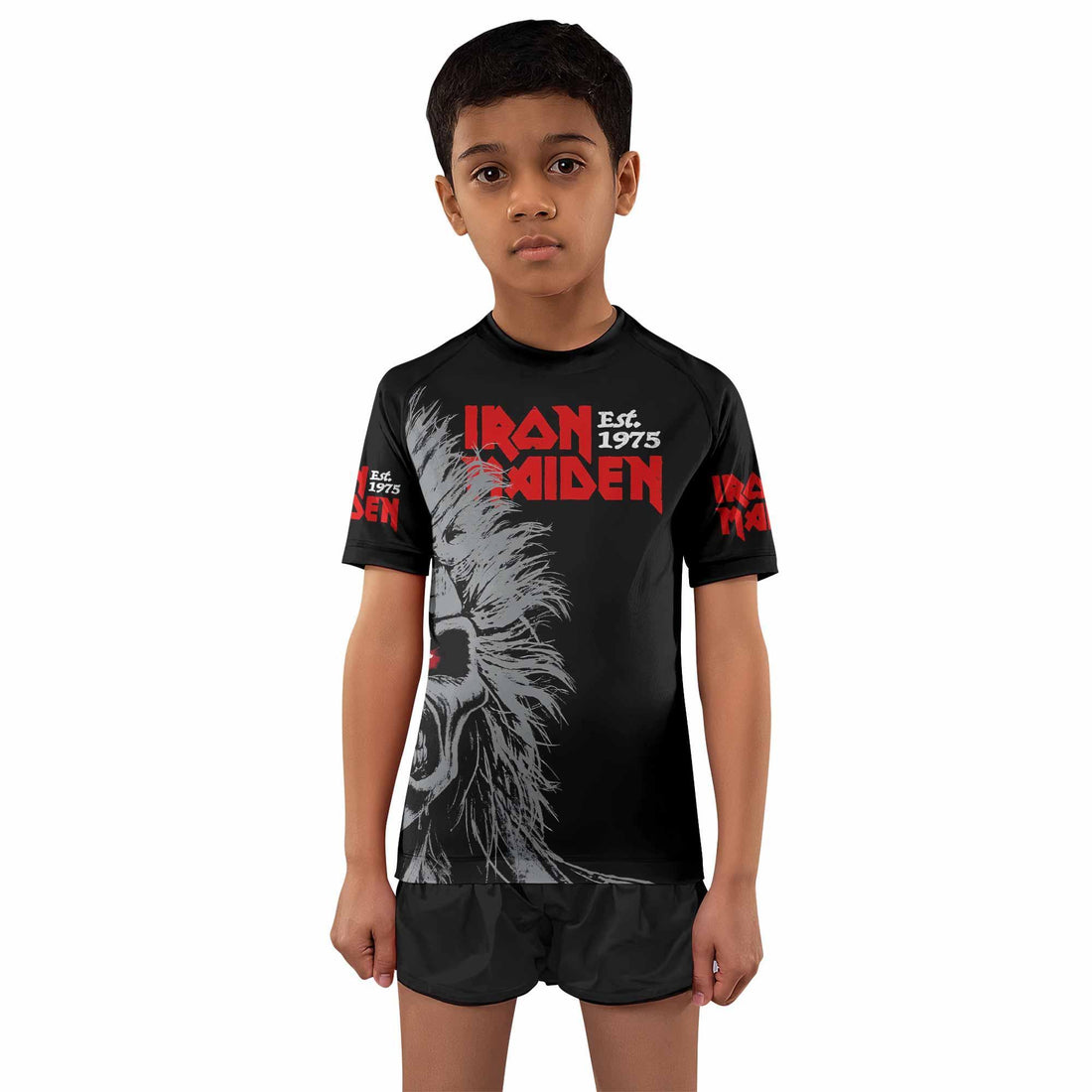 Iron Maiden Eddie the Head Kids Rash Guard Short Sleeve - front and back view