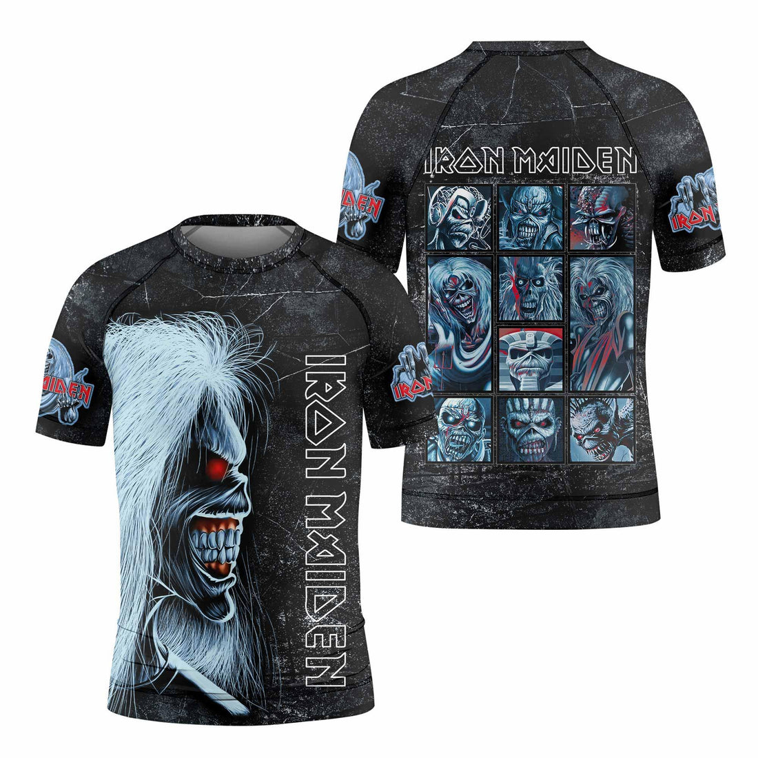 Iron Maiden The Ten Eddies Kids Rash Guard Short Sleeve - front and back view