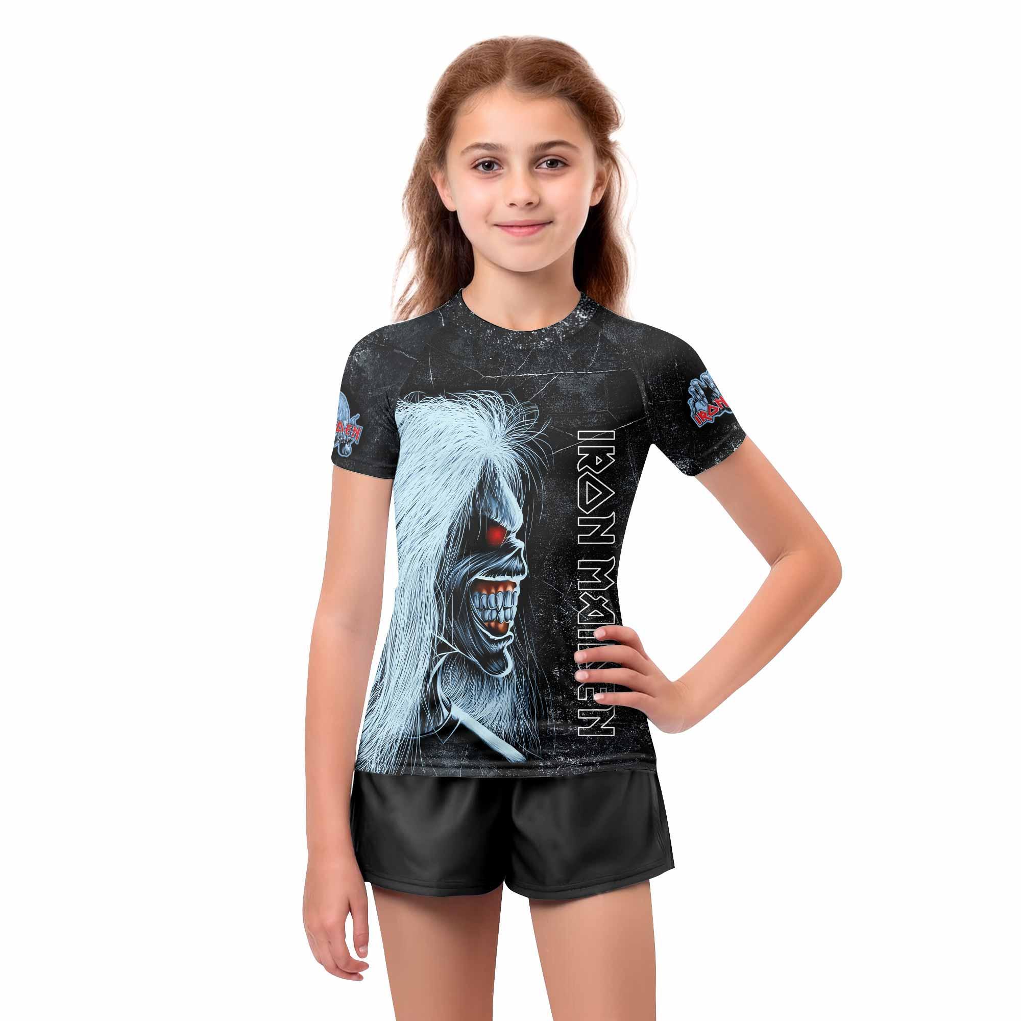 Iron Maiden The Ten Eddies Kids Rash Guard Short Sleeve - girl's lifestyle view