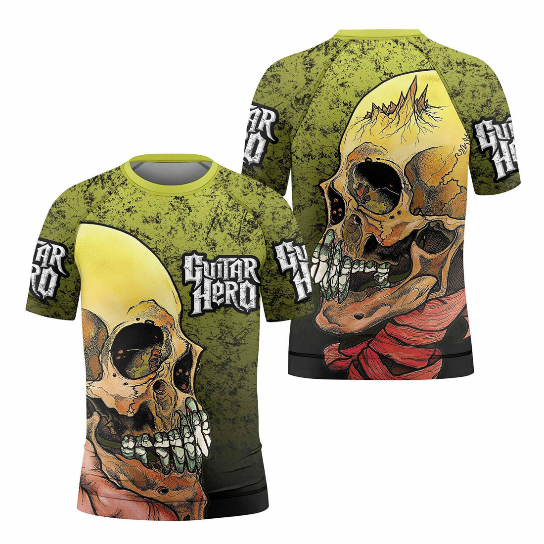 Guitar Hero Skull Kids Rash Guard Short Sleeve - front and back view
