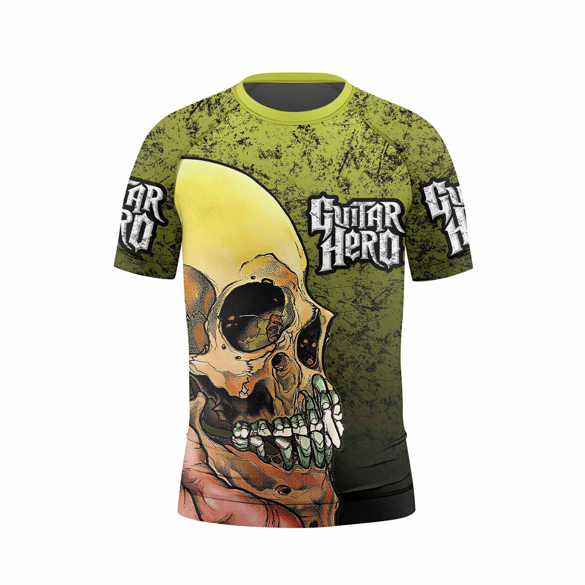 Guitar Hero Skull Kids Rash Guard Short Sleeve - back view mockup