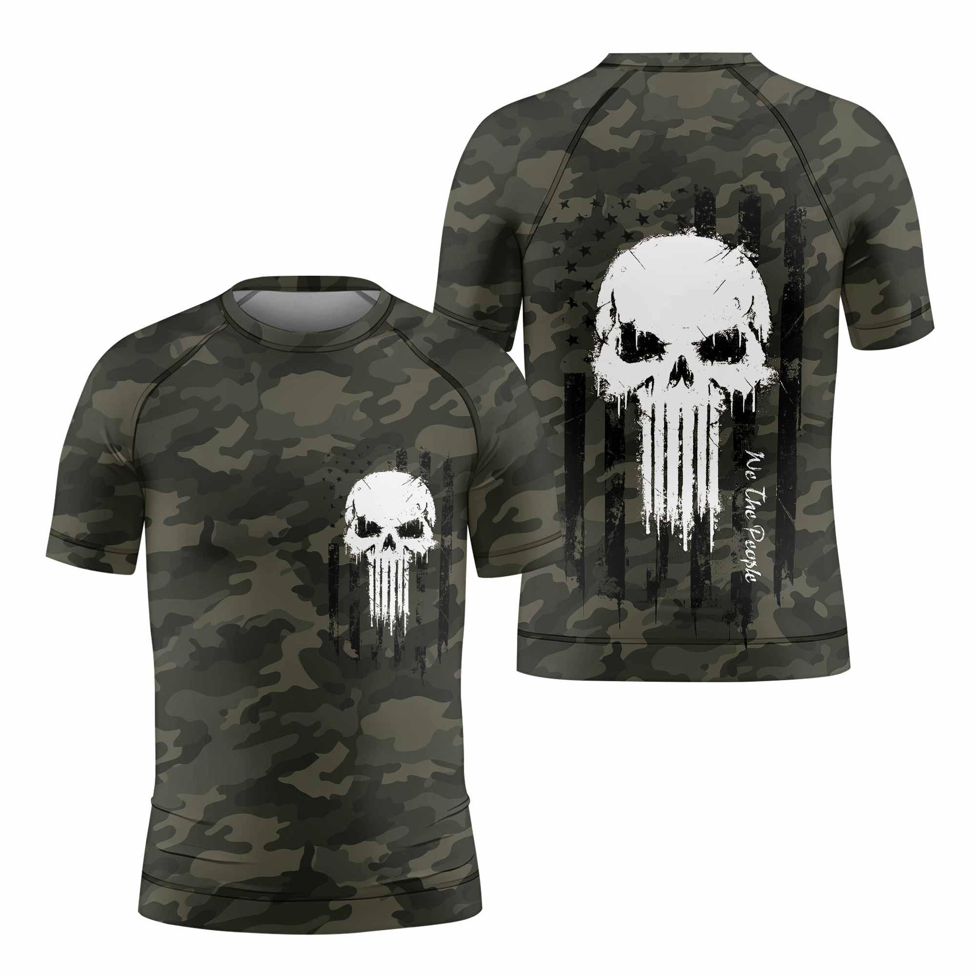 The Punisher Skull We The People Kids Rash Guard Short Sleeve - front view mockup
