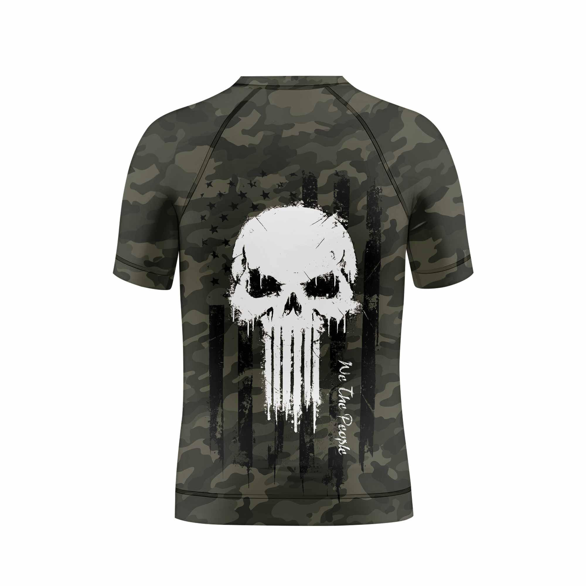 The Punisher Skull We The People Kids Rash Guard Short Sleeve - boy's lifestyle view