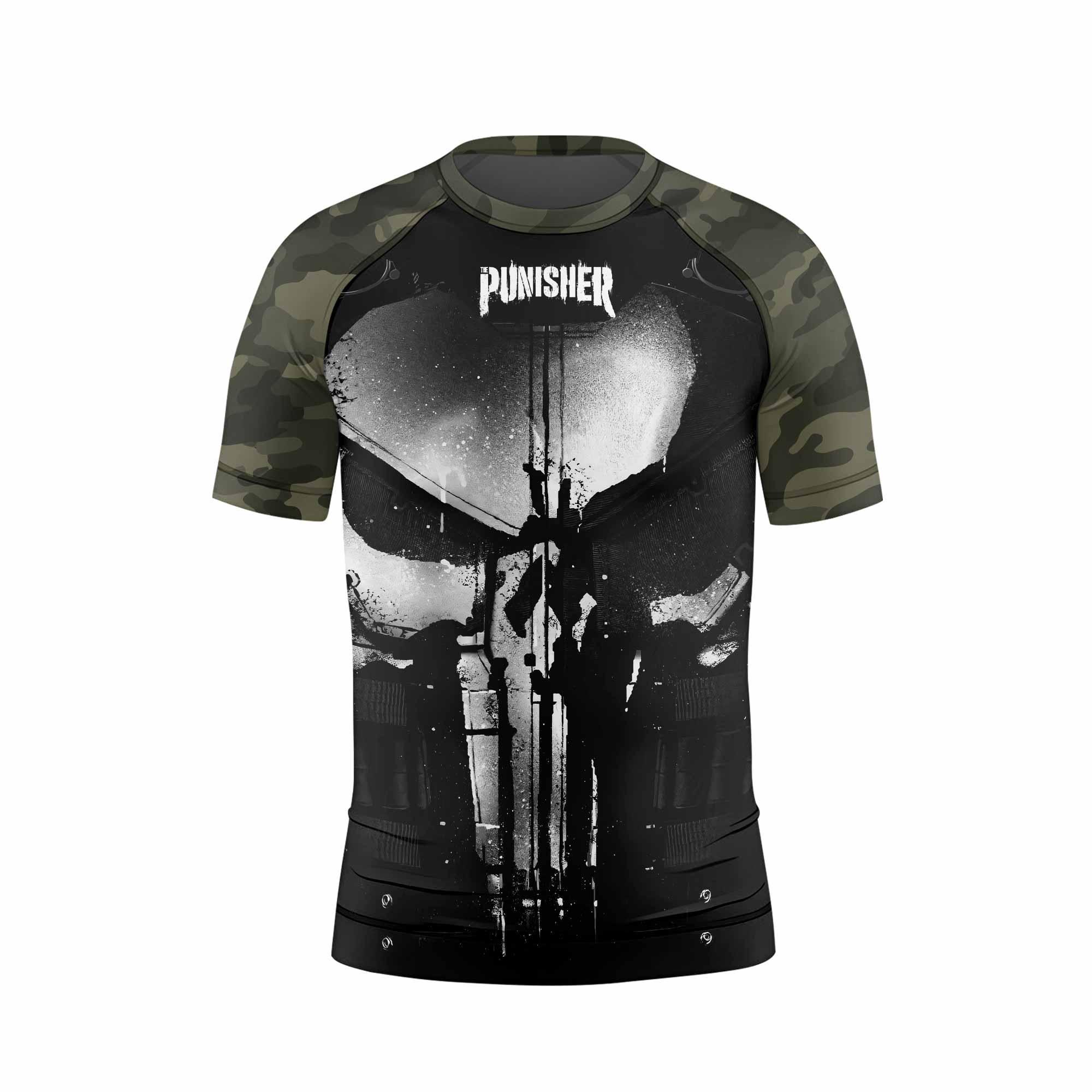 The Punisher Skull Camouflage Kids Rash Guard Short Sleeve - back view mockup