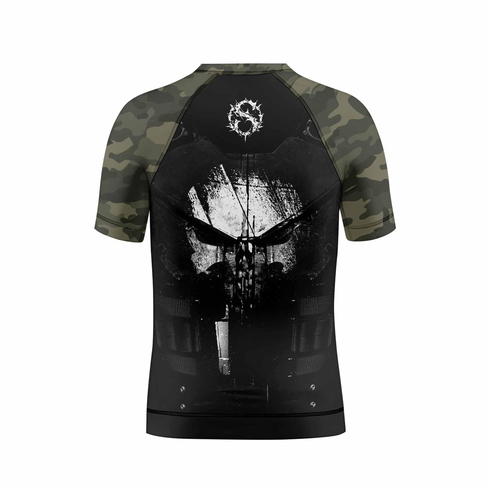 The Punisher Skull Camouflage Kids Rash Guard Short Sleeve - boy's lifestyle view