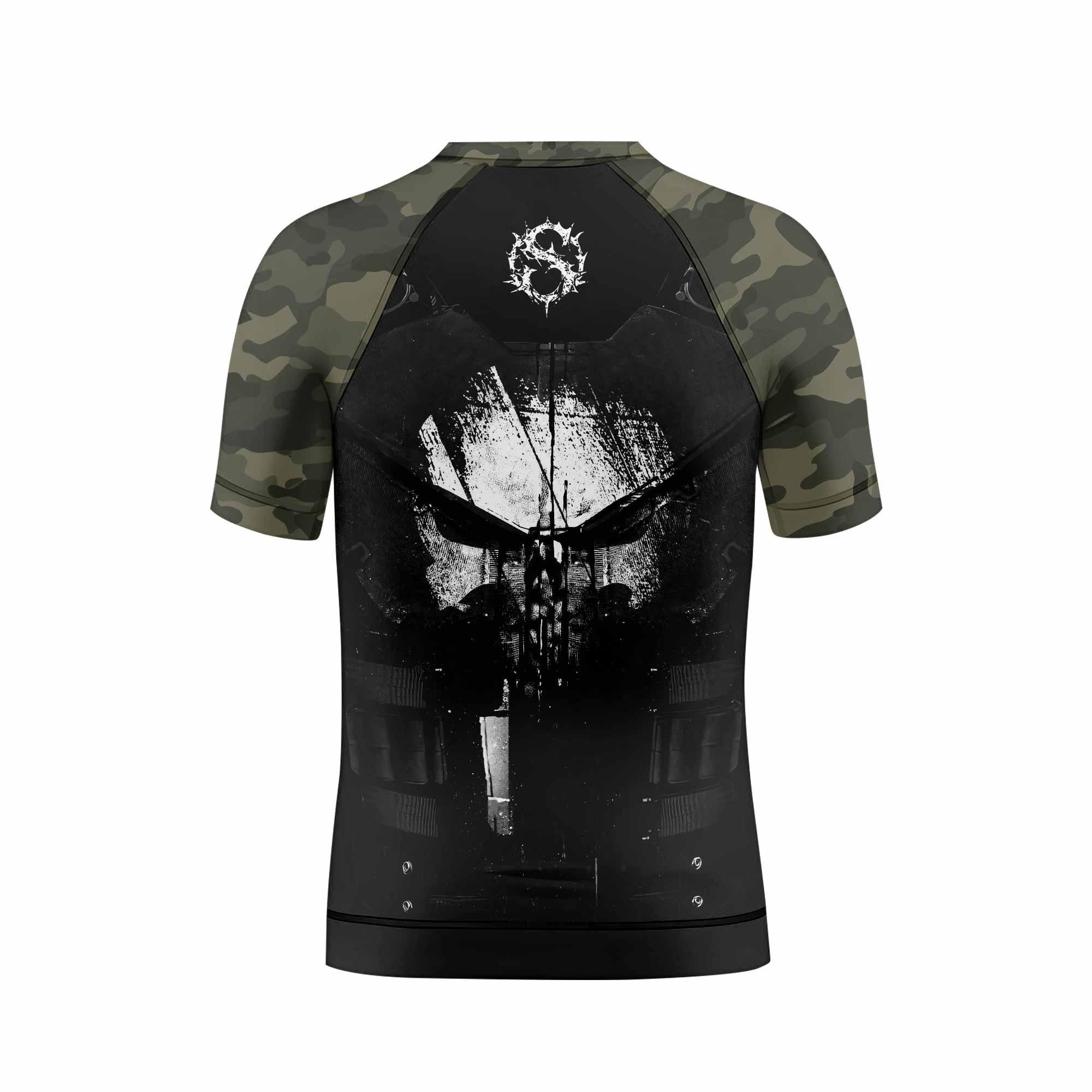 The Punisher Skull Camouflage Kids Rash Guard Short Sleeve - boy's lifestyle view