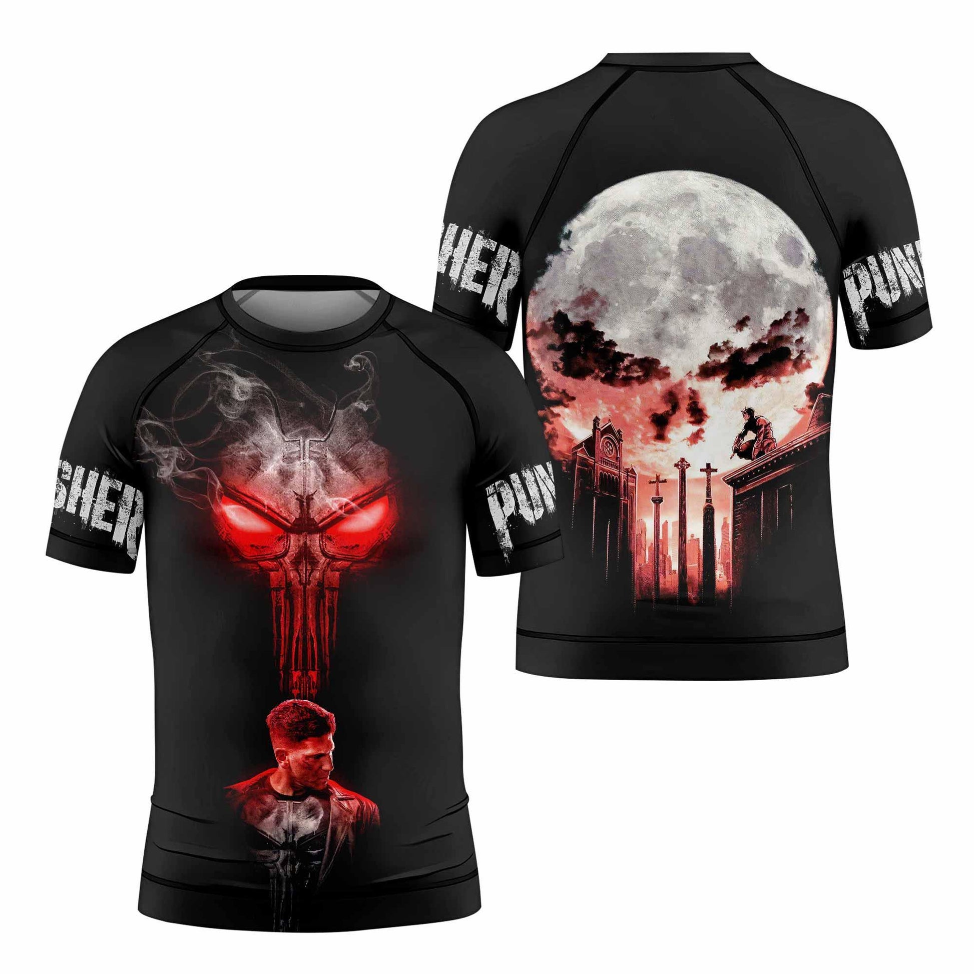 The Punisher Skull Frank Castle Kids Rash Guard Short Sleeve - front view mockup