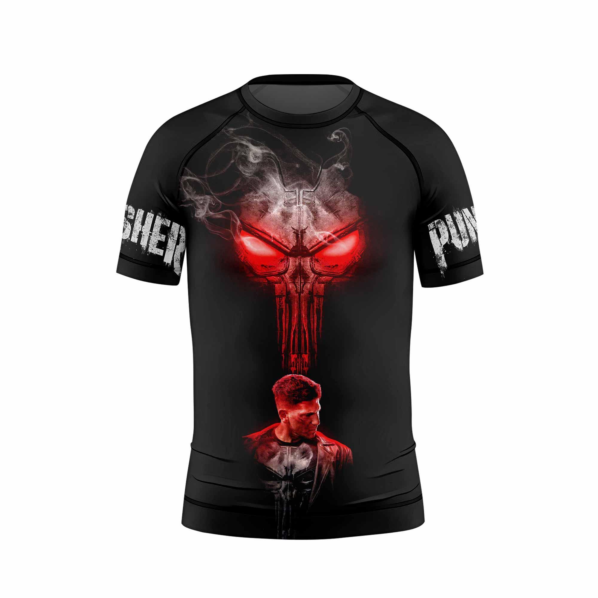 The Punisher Skull Frank Castle Kids Rash Guard Short Sleeve - back view mockup