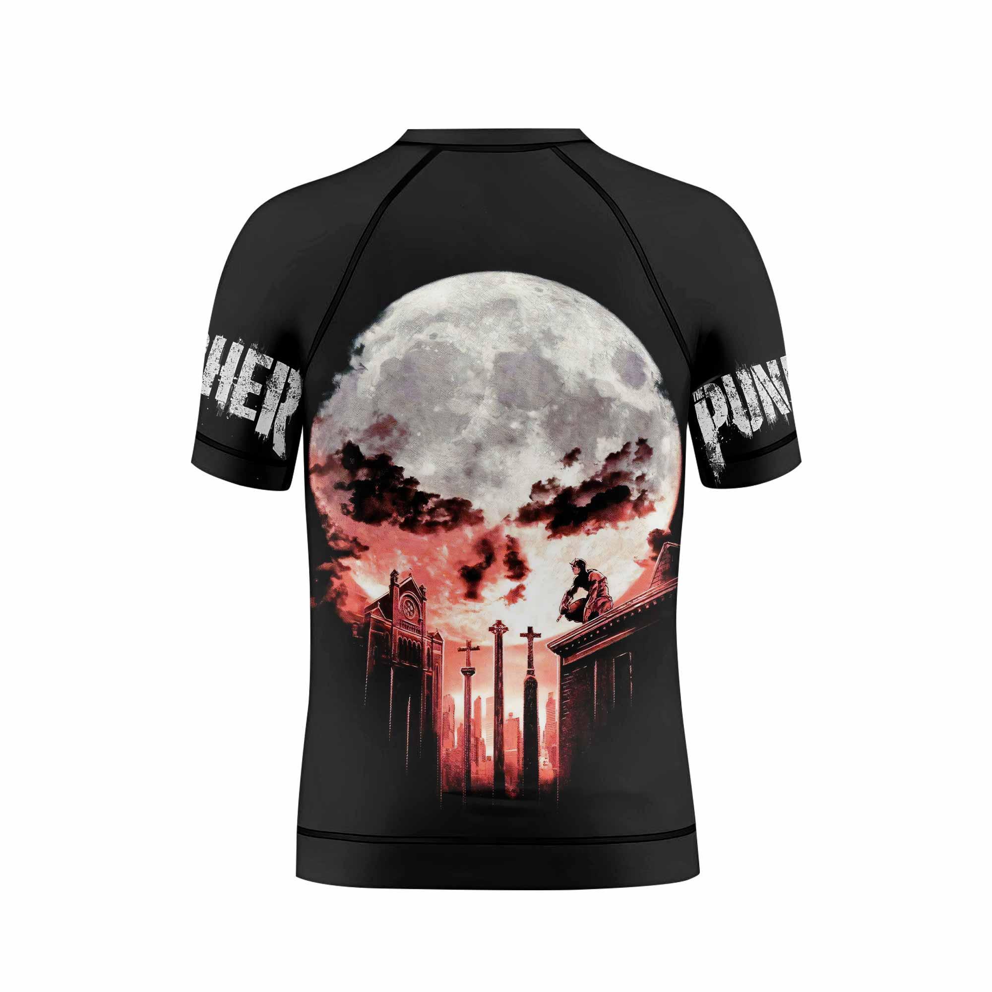 The Punisher Skull Frank Castle Kids Rash Guard Short Sleeve - boy's lifestyle view