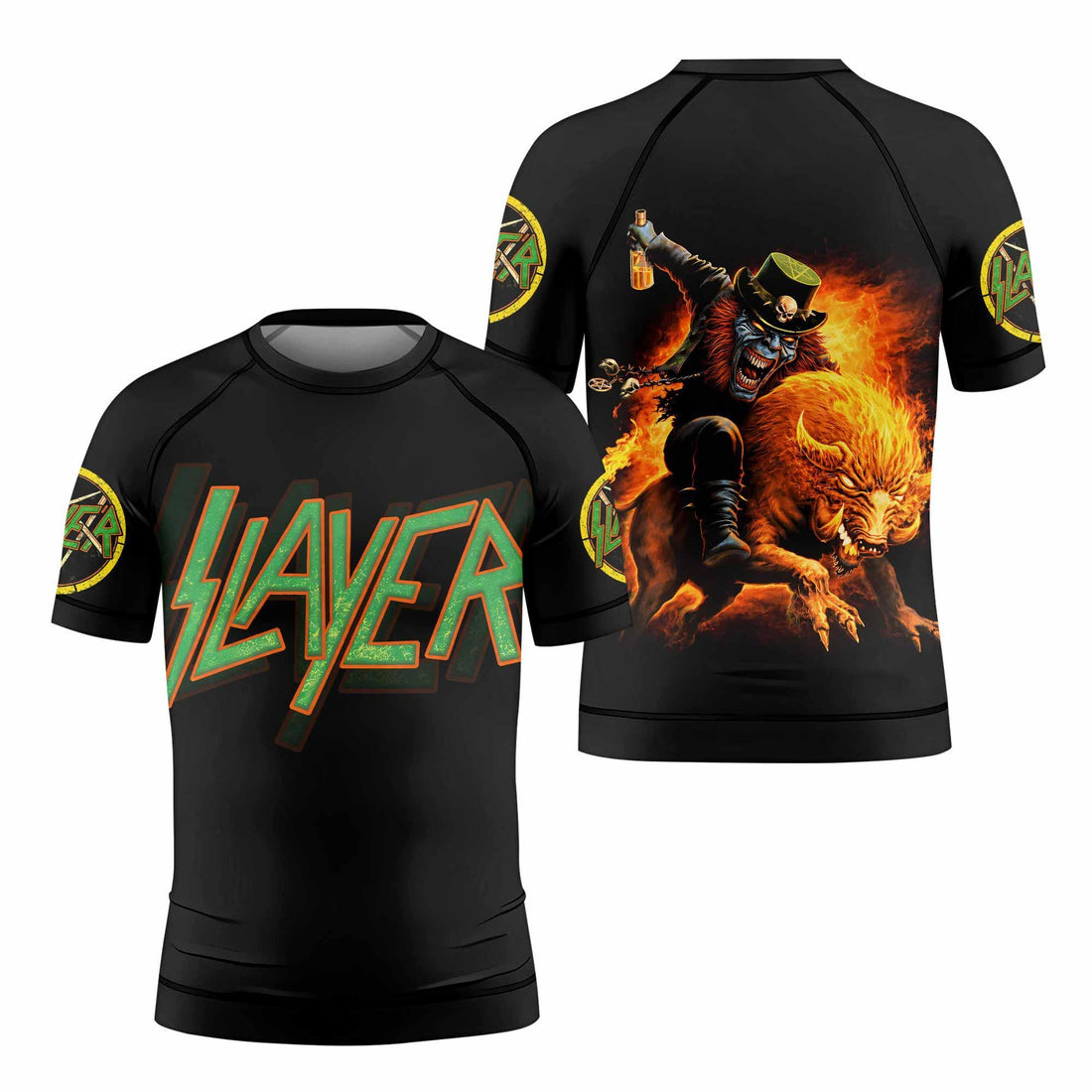 Slayer Hellfire Demon Kids Rash Guard Short Sleeve - front and back view
