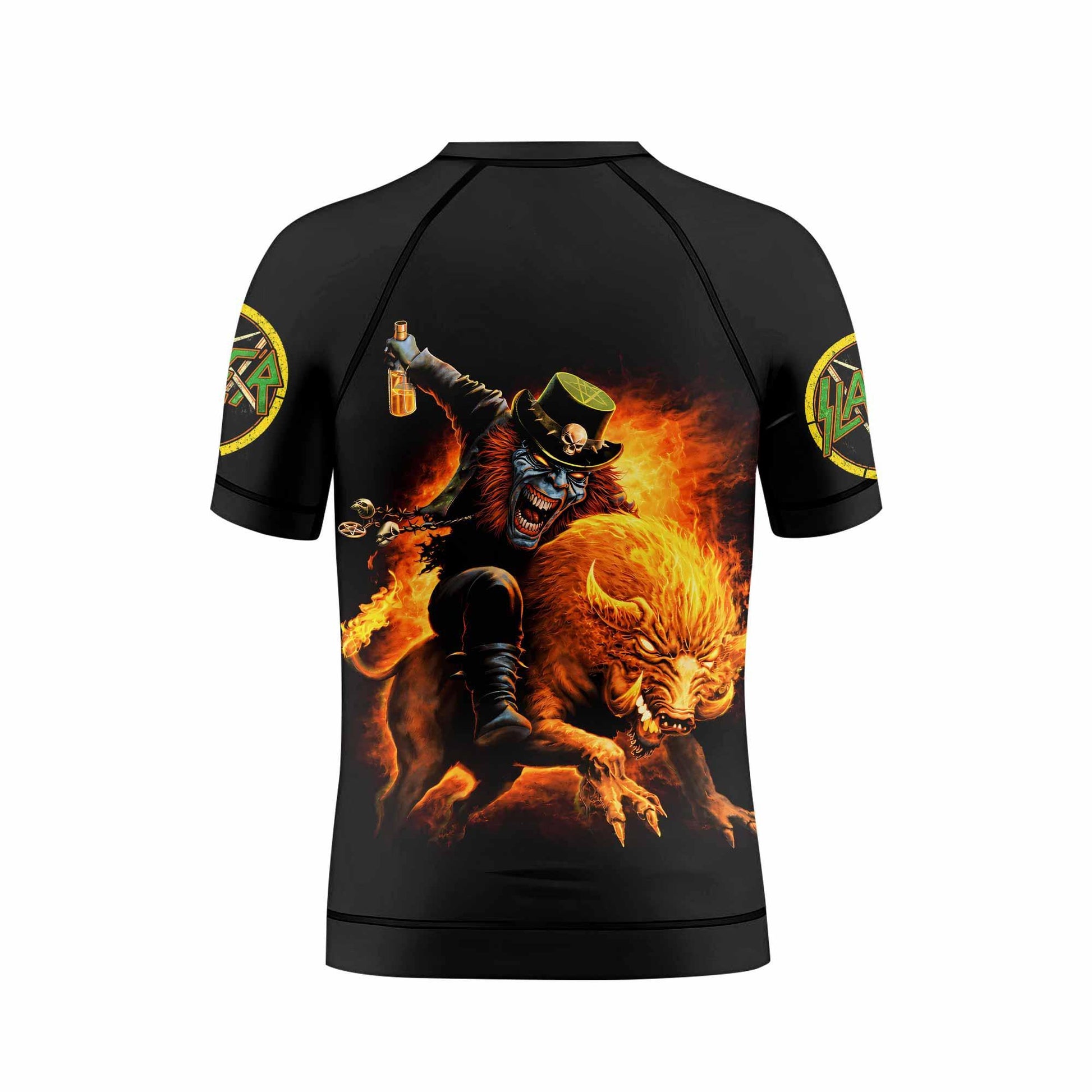 Slayer Hellfire Demon Kids Rash Guard Short Sleeve - boy's lifestyle view
