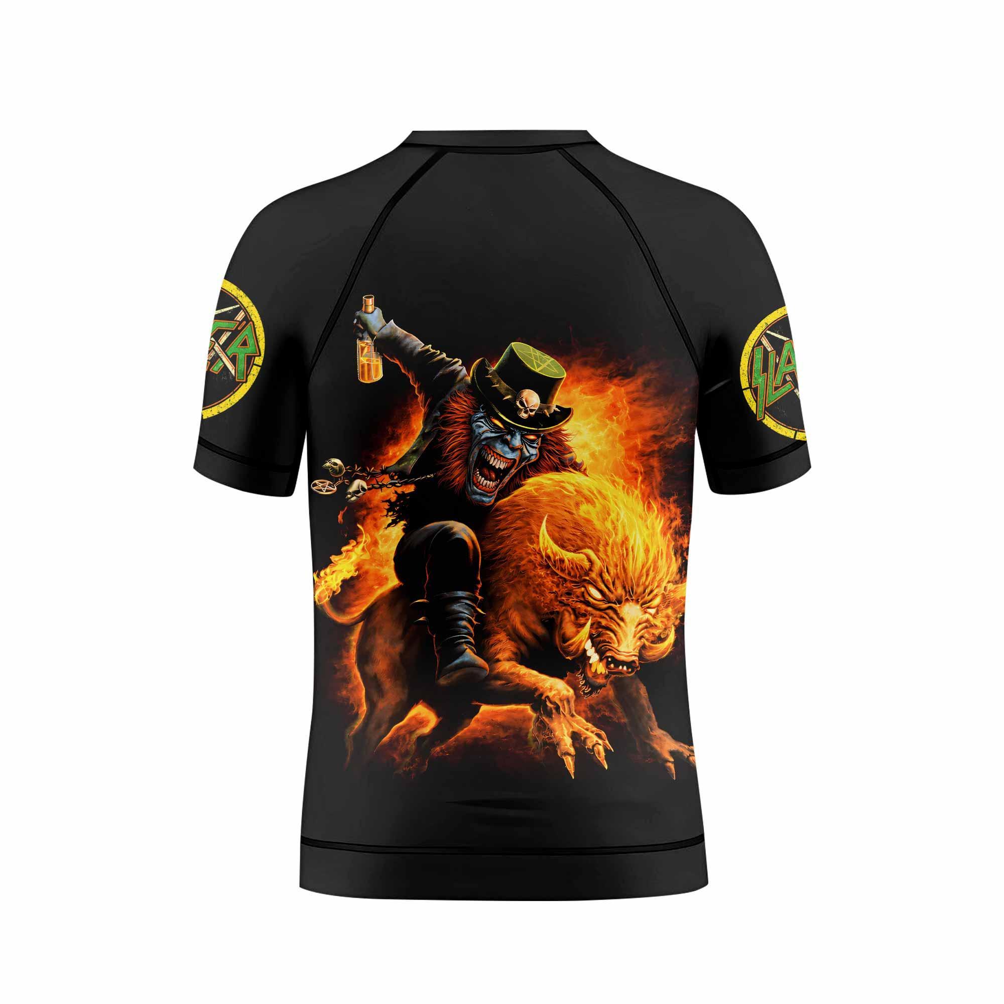 Slayer Hellfire Demon Kids Rash Guard Short Sleeve - boy's lifestyle view