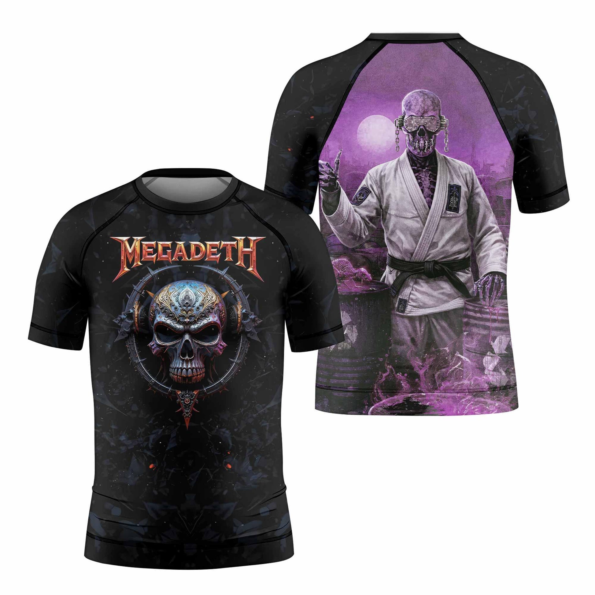 Megadeth Vic Rattlehead Kids Rash Guard Short Sleeve - front and back view