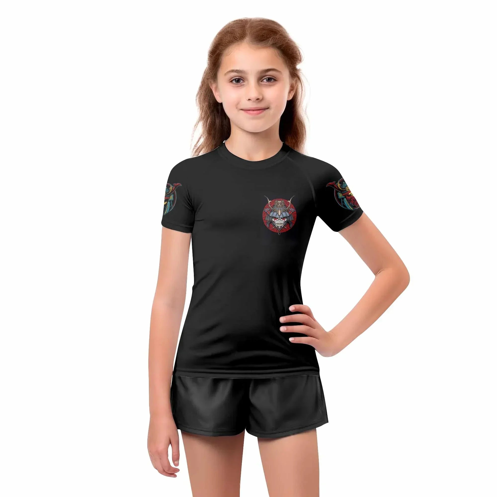Iron Maiden Samurai Jiu-Jitsu Kids Rash Guard Short Sleeve - girl's lifestyle view
