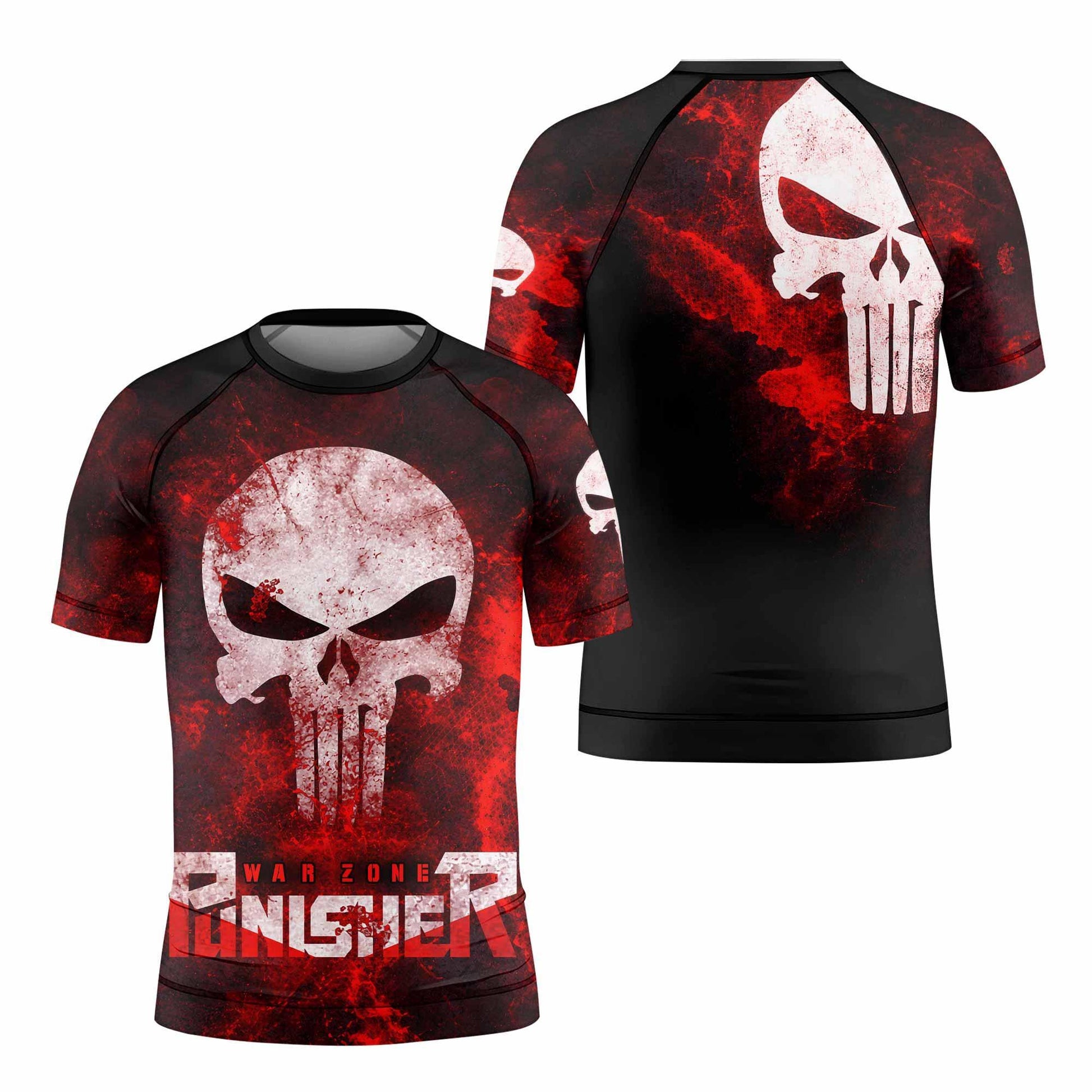 Punisher War Zone Kids Rash Guard Short Sleeve - front and back view