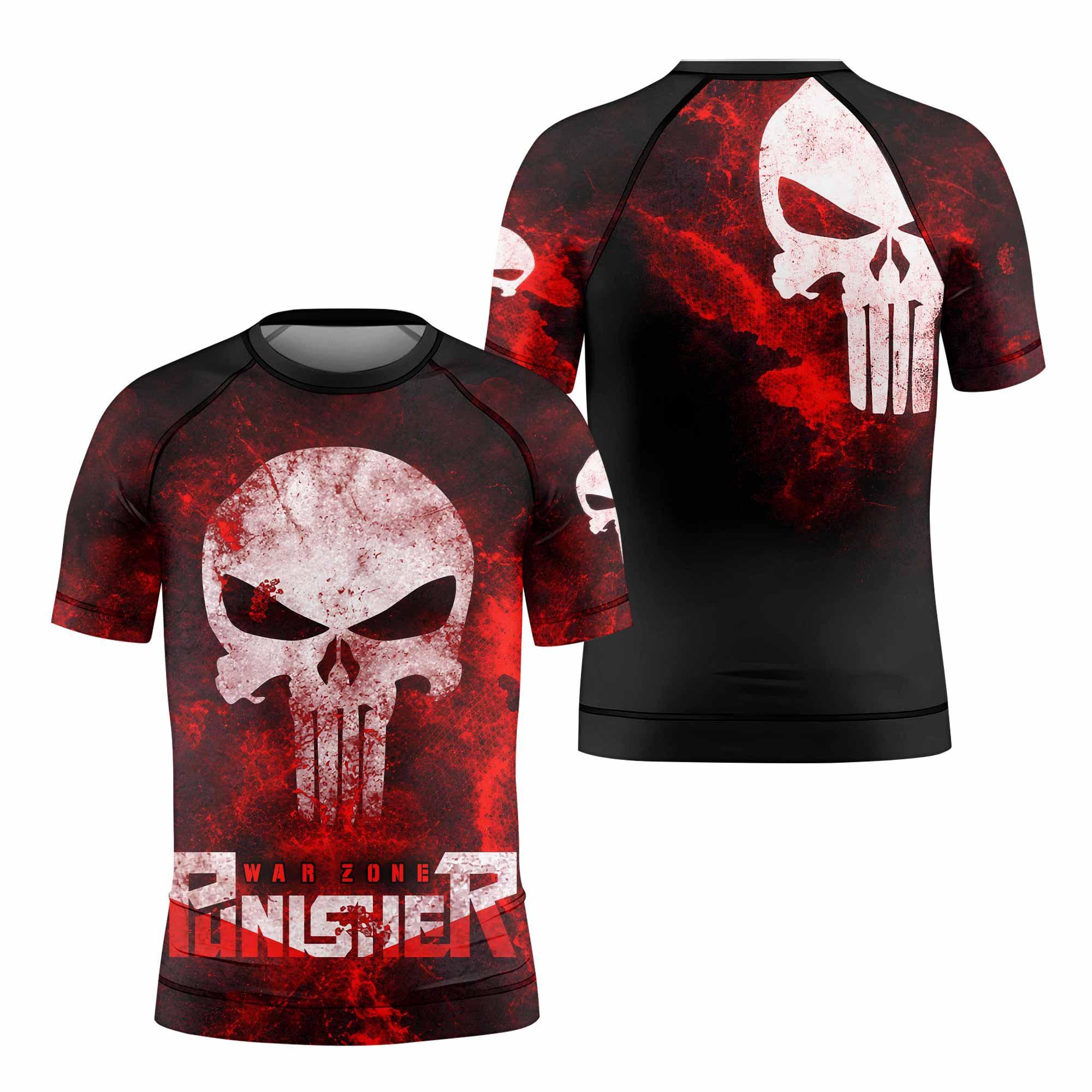Punisher War Zone Kids Rash Guard Short Sleeve - front and back view