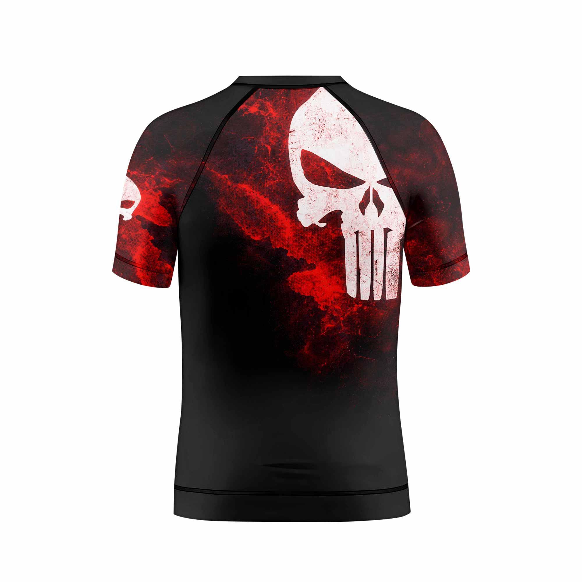 Punisher War Zone Kids Rash Guard Short Sleeve - back view mockup