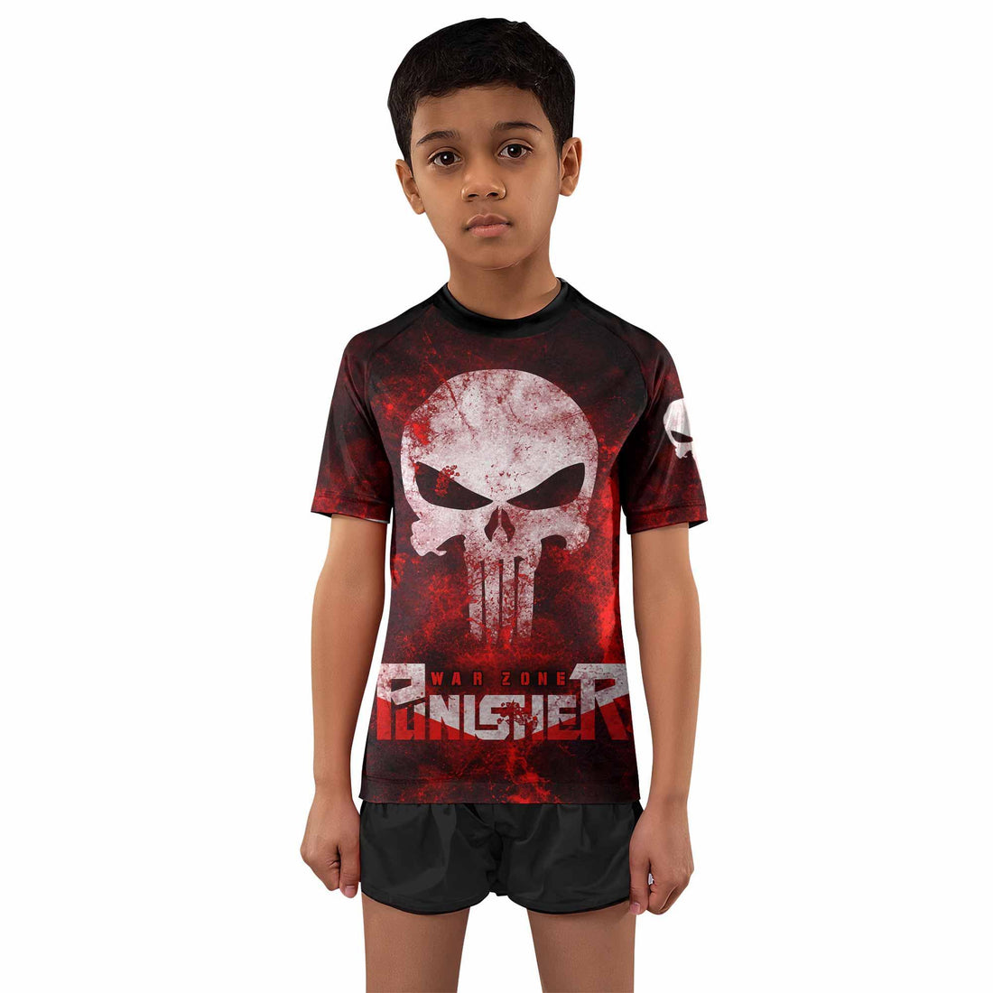 Punisher War Zone Kids Rash Guard Short Sleeve - boy's lifestyle view