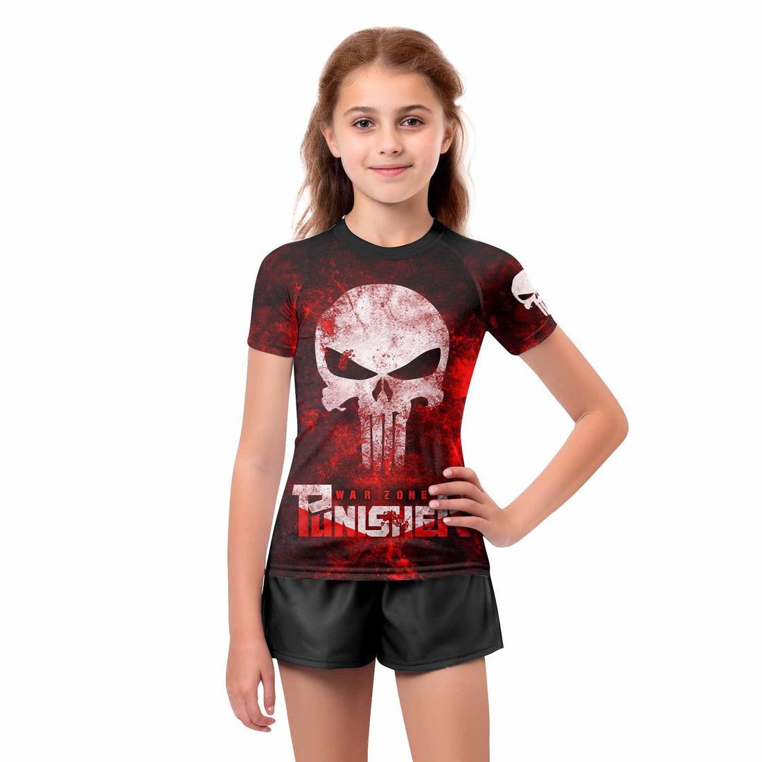 Punisher War Zone Kids Rash Guard Short Sleeve - boy's lifestyle view