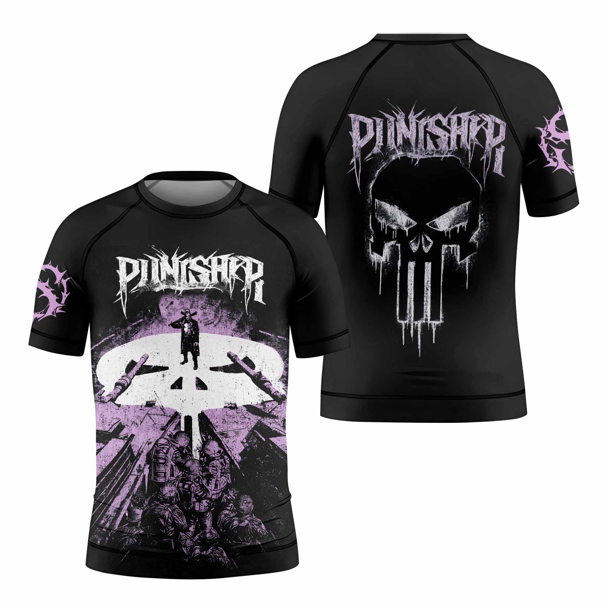 Punisher Final Verdict Kids Rash Guard Short Sleeve - front and back view