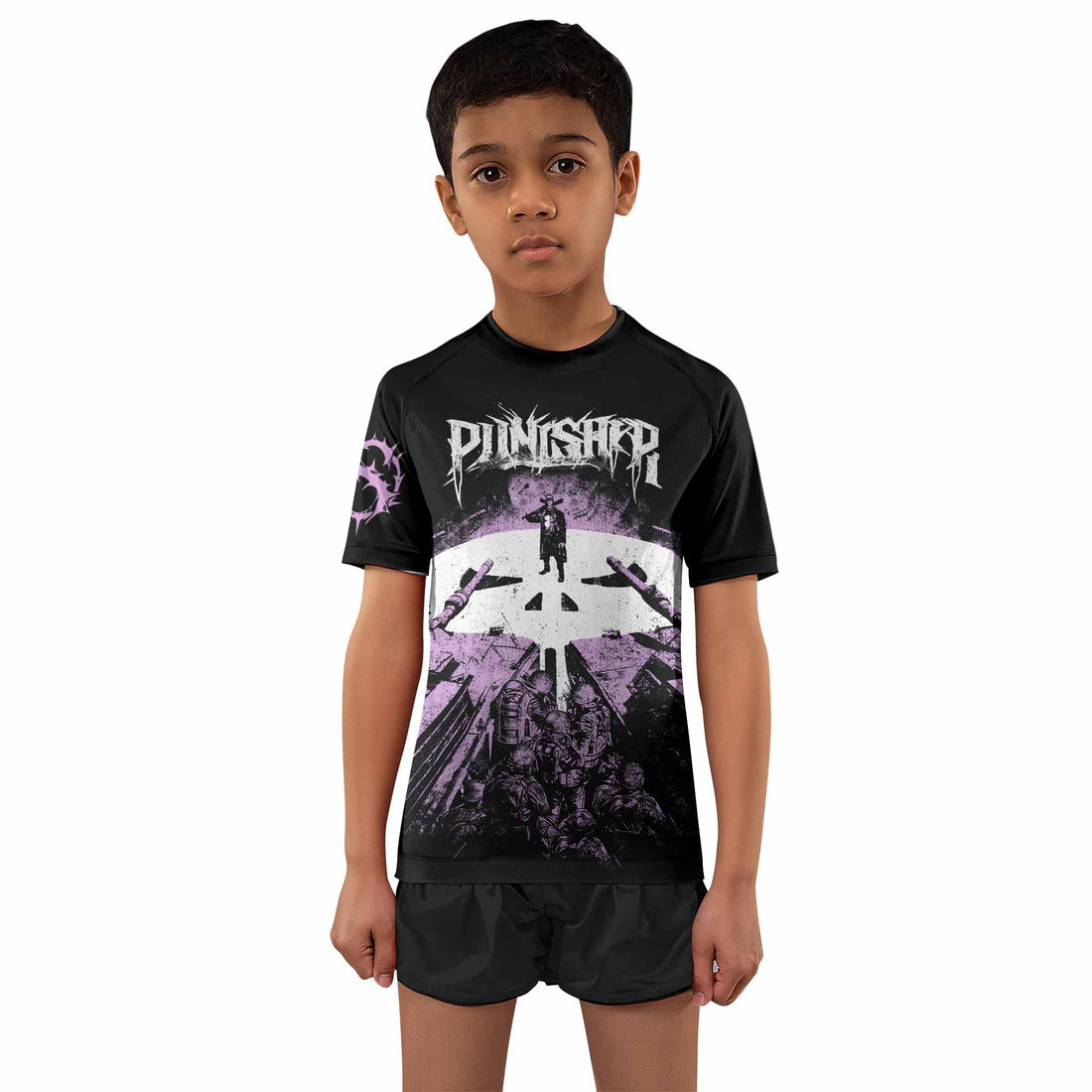 Punisher Final Verdict Kids Rash Guard Short Sleeve - boy's lifestyle view