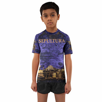 Sepultura Chaos A.D 90s Kids Rash Guard Short Sleeve - boy's lifestyle view
